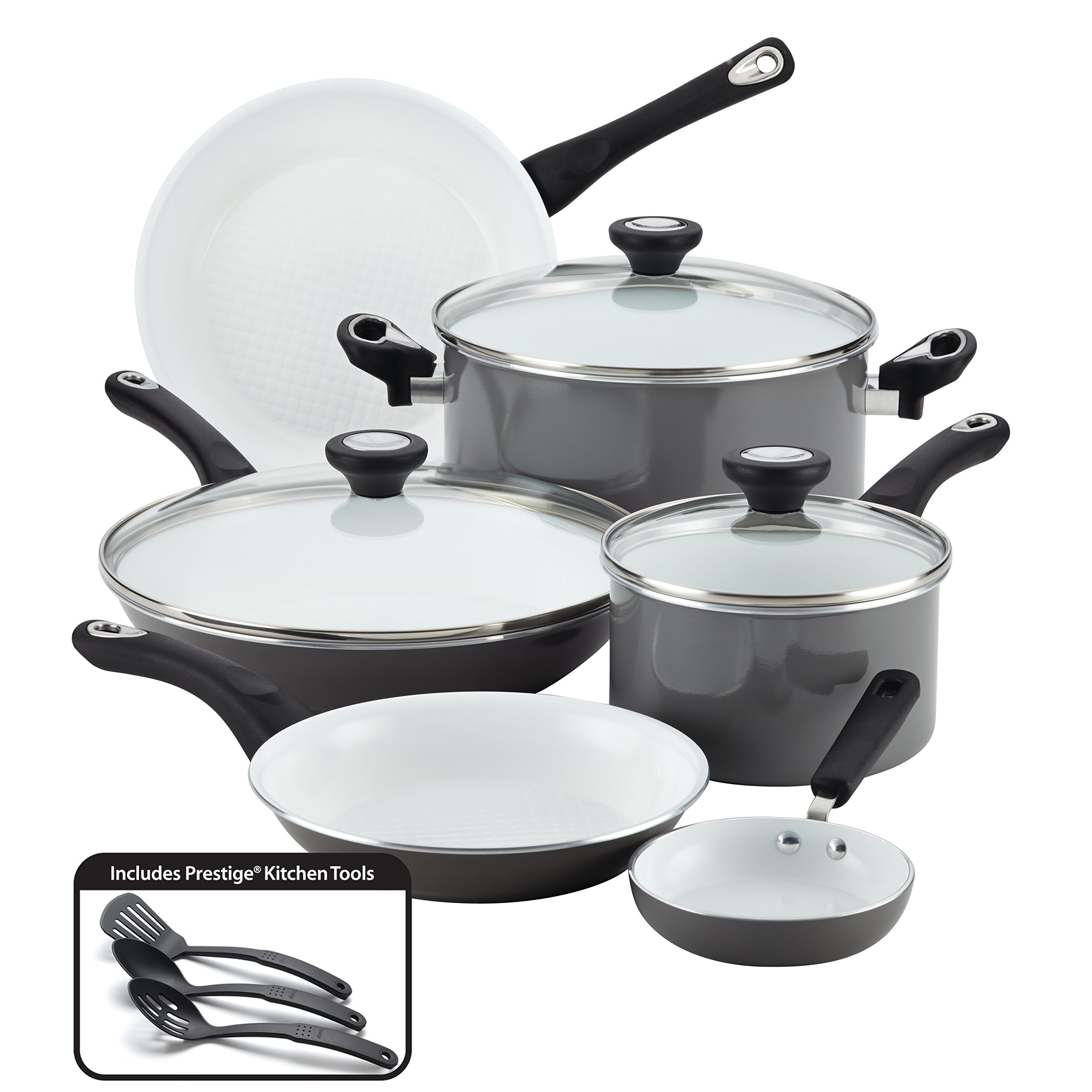 Farberware 17498 12-Piece Ceramic Nonstick Cookware Set - Gray Pots & Pans for Healthy Cooking | Perfect for Frying, Sautéing & Boiling | Ideal for Home Kitchens & Professional Chefs