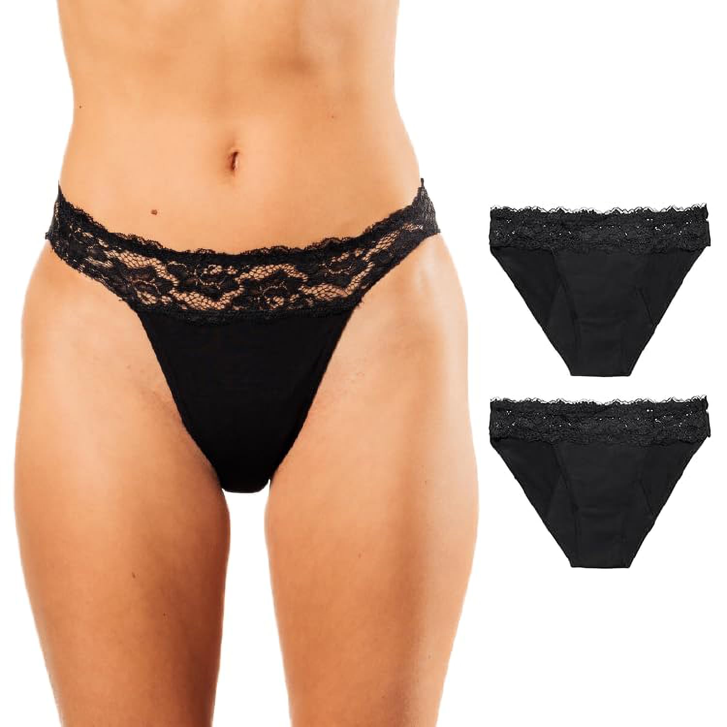 Bambody Absorbent Bikini Period Panties for Women - Lace Hip Protective Underwear - Silky Smooth Comfortable - Perfect for Light Flow Days, Yoga & Sleep