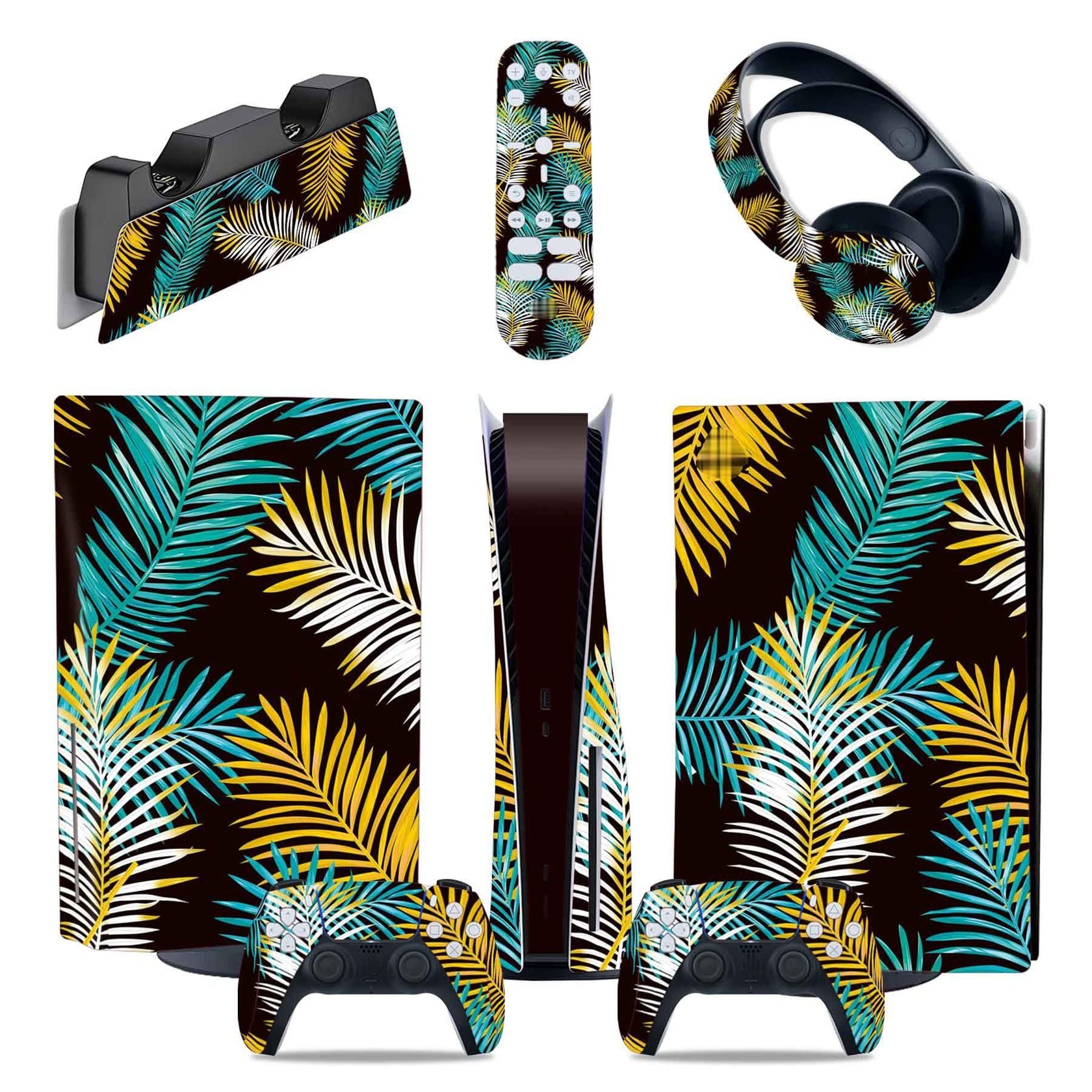 PS5 Console Disc & Digital Edition Vinyl Decal Cover Set - Includes Controller, Charging Station, Headset & Media Remote Stickers - Bubble-Free, Scratch-Resistant (Digital Edition Size) - Perfect for Gaming Setup Protection & Customization