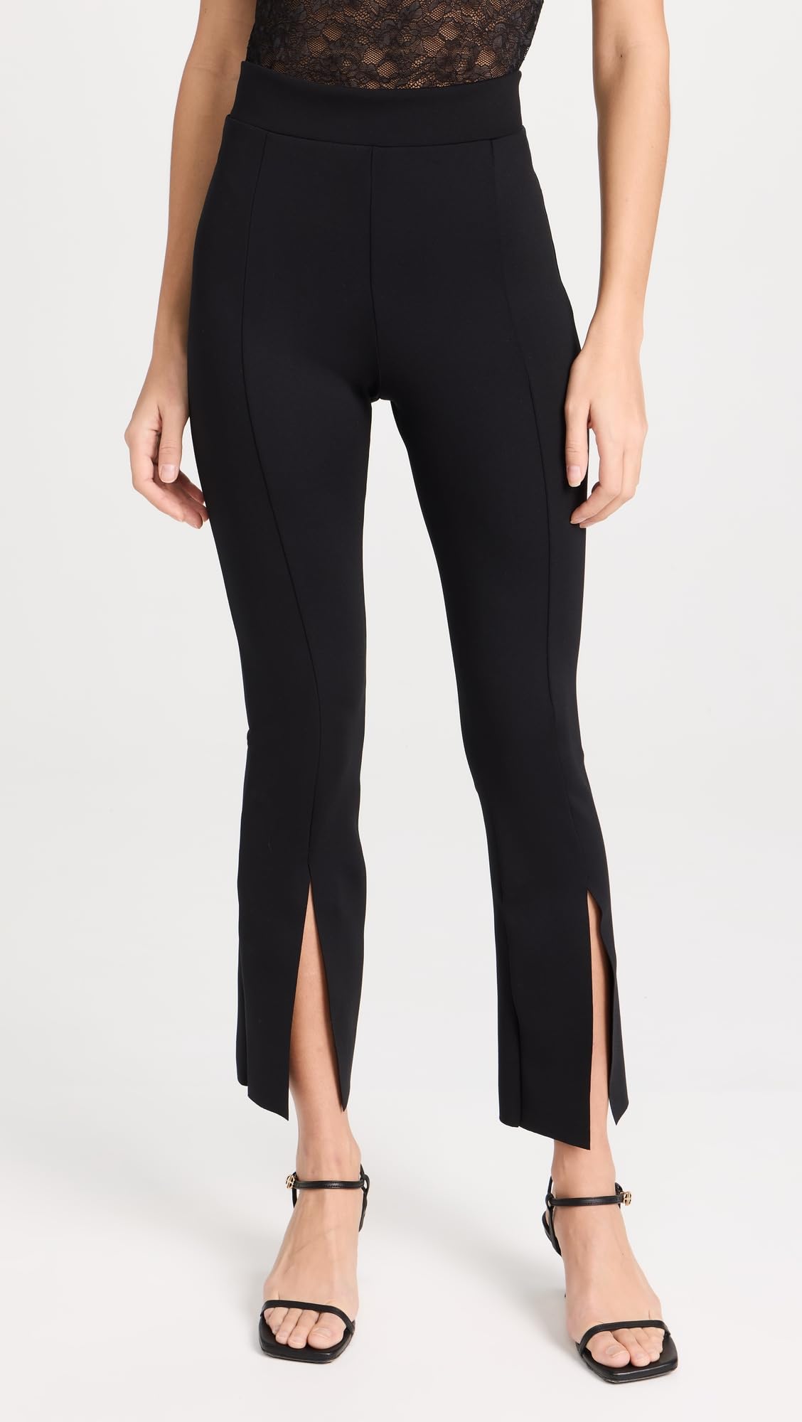 Commando Women's Neoprene 7/8 Split Front Workout Pants - High Waist Yoga Pants for Gym, Running & Outdoor Activities