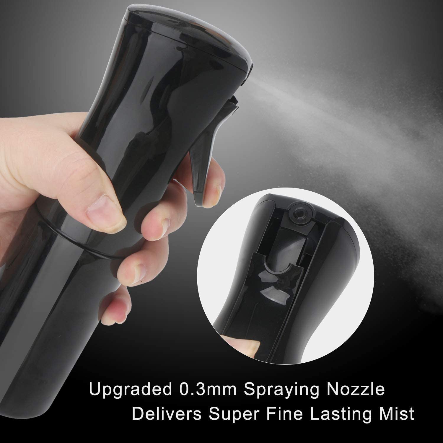 BIRZAR 300ML Refillable Spray Bottle - Hair Mist, Facial Spray, Salon Water Sprayer, Laundry & Cleaning Spray Bottle (Black) - Perfect for Hair Styling, Skincare, Plants & Home Use