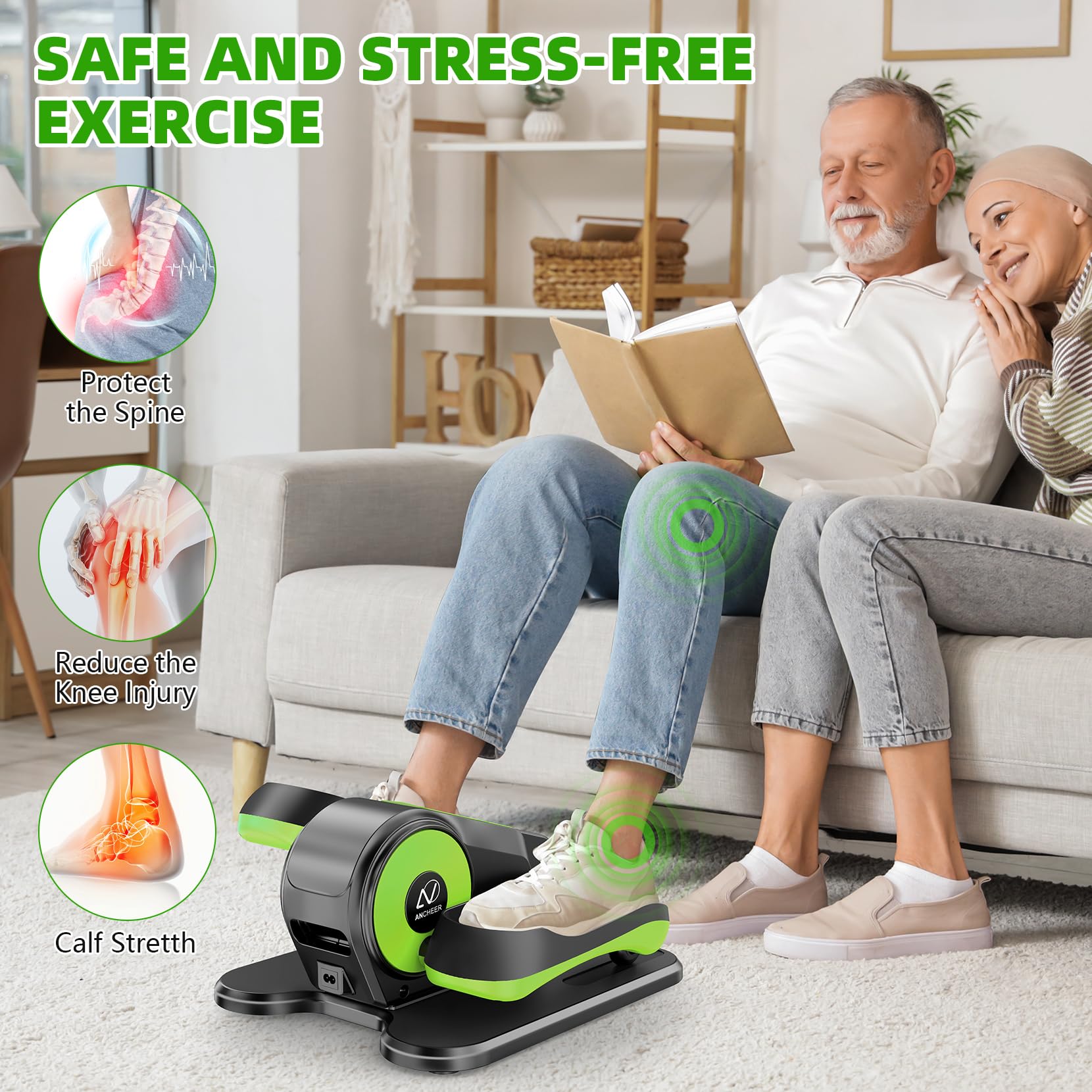 ANCHEER Under Desk Elliptical Machine - 12-Speed Adjustable Quiet Portable Leg Exerciser for Seniors & Office Workers with Remote Control - Perfect for Home Office, Physical Therapy & Low-Impact Workouts