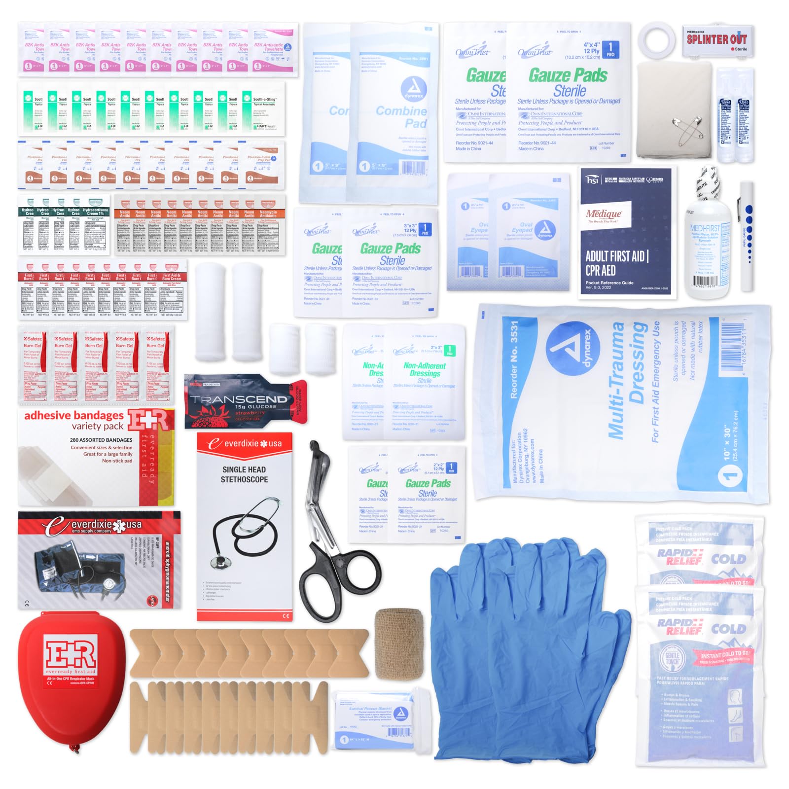 MFASCO 415-Piece First Aid Kit - Fully Stocked Emergency Medical Supplies for First Responders | Portable Reflective Bag for Natural Disaster Preparedness & Outdoor Survival | Customizable Storage | Blue First Aid Kit for Home, Car, Camping & Workplace Safety
