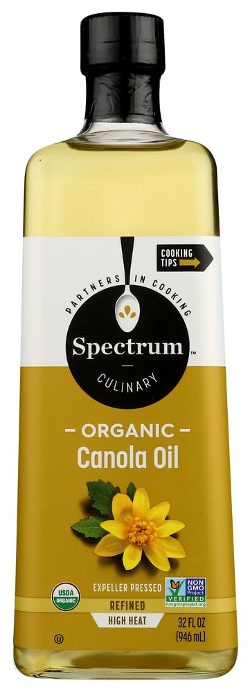 Organic Canola Oil by Spectrum Culinary - Refined, 32 Oz (Pack of 12) - Perfect for Baking, Frying & Healthy Cooking
