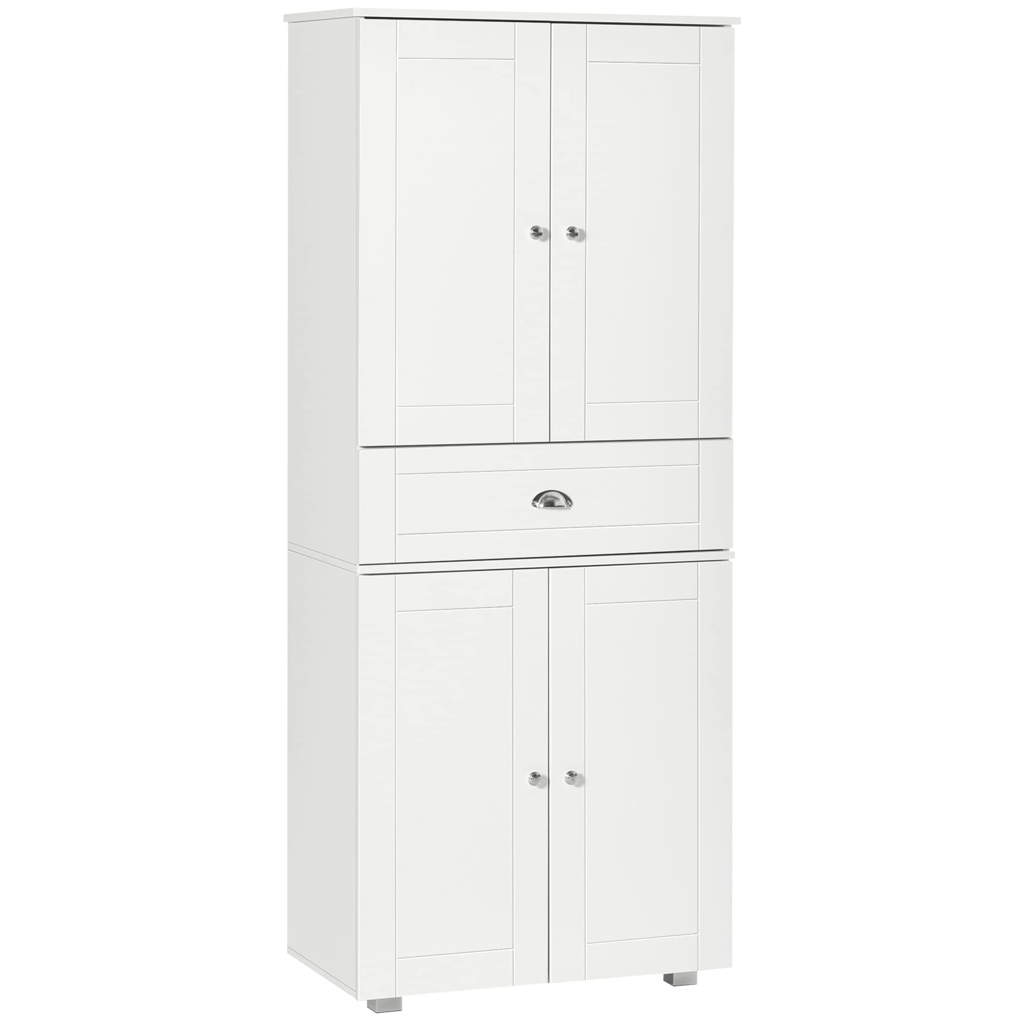 HOMCOM 72 Inch Freestanding Kitchen Pantry Cabinet with 4 Doors, Drawer & Adjustable Shelves - White Tall Storage Cabinet for Dining Room, Kitchen Organization & Home Storage Solutions
