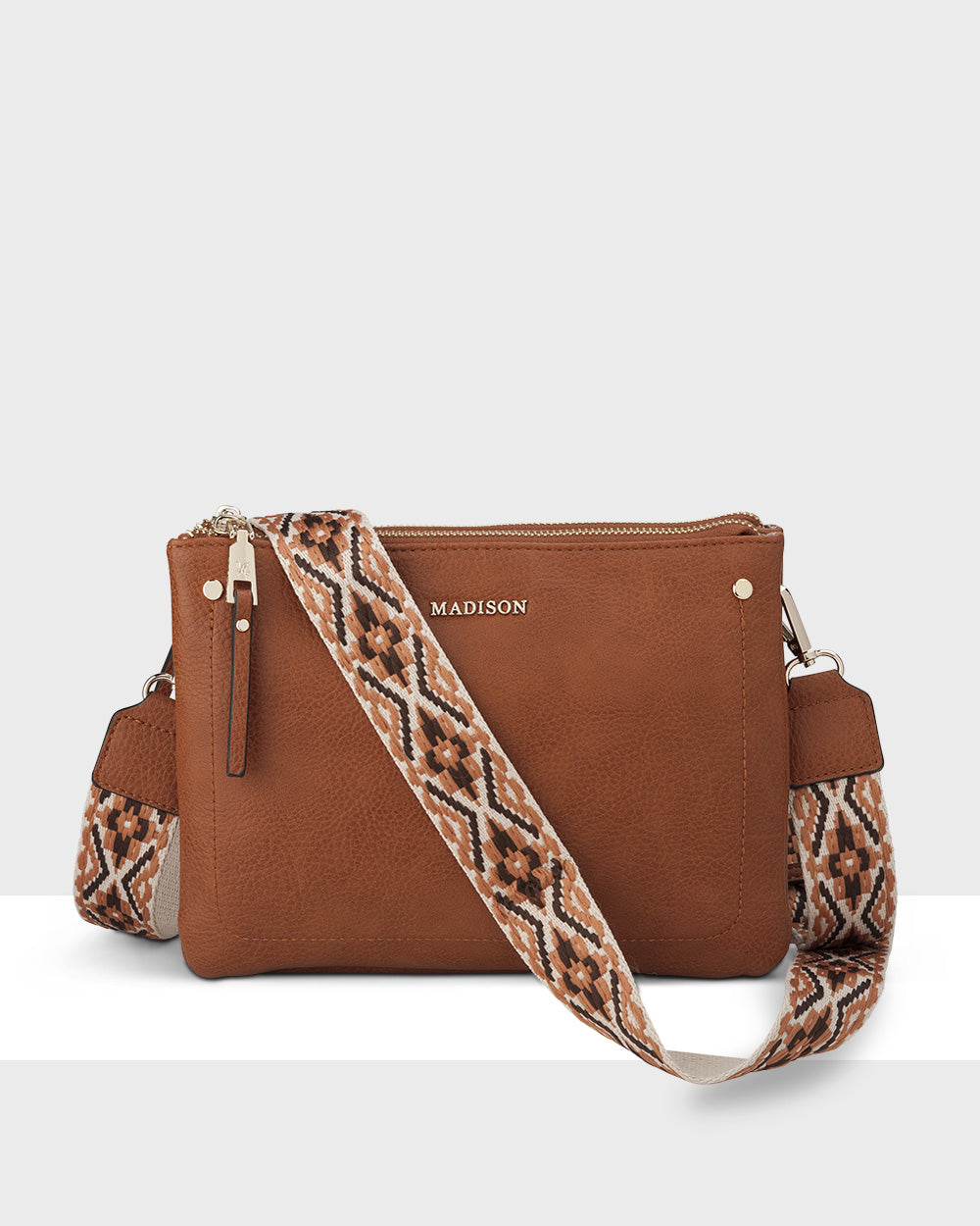 Charlotte Double Zip Crossbody Bag with Adjustable Aztec Strap - Stylish & Functional Purse for Women - Perfect for Travel, Work & Everyday Use