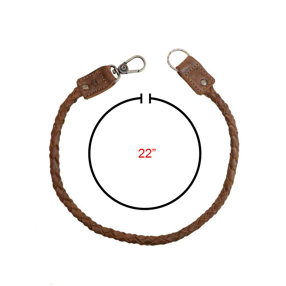 Braided Biker Chain Key Lanyard - Full Grain Leather Keychain with Strap & Hook - Handmade Rustic Travel Accessories for Wallet Keys - Bourbon Brown - Perfect for Motorcycle Riders, Travelers & Everyday Carry