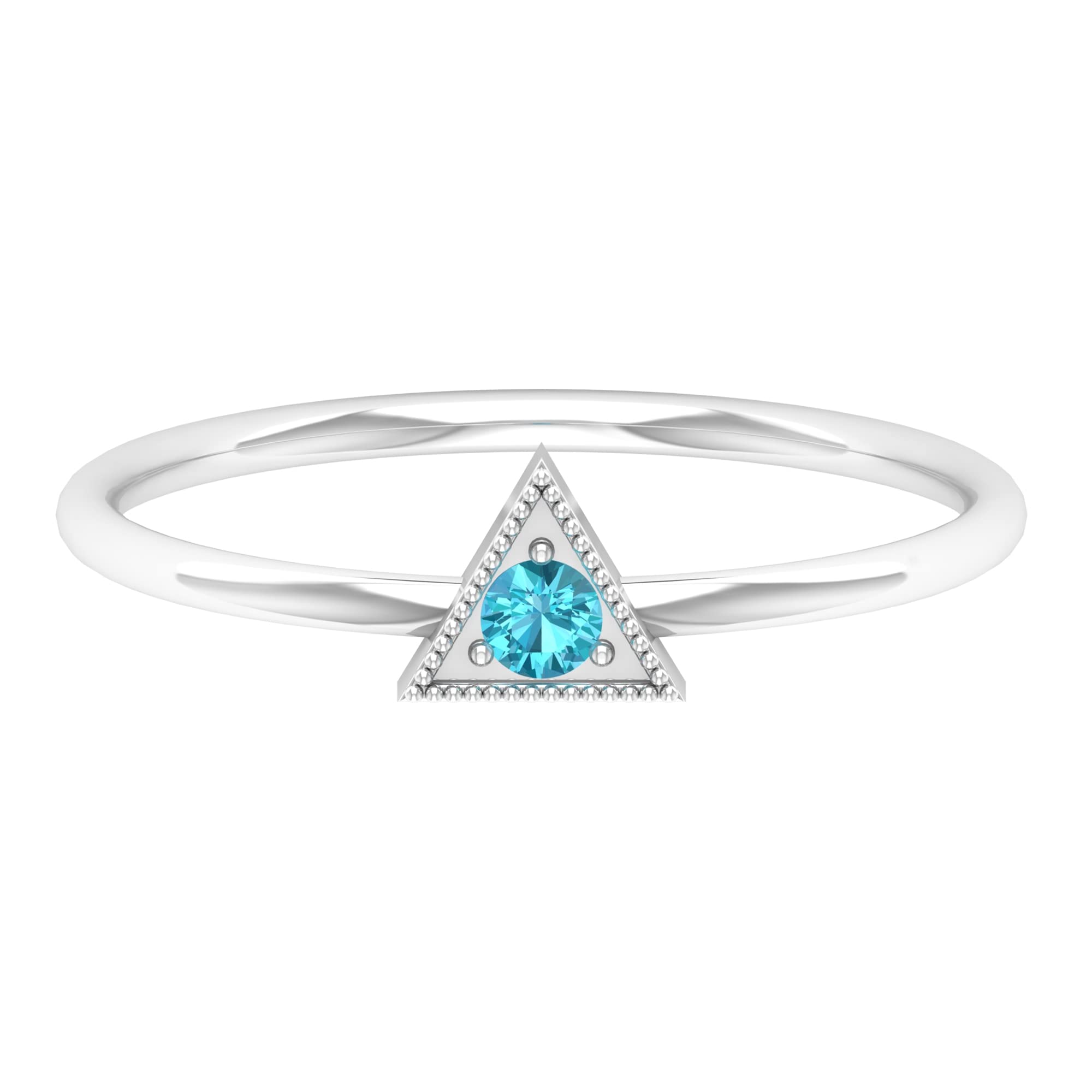 14K Solid Gold Swiss Blue Topaz Ring - December Birthstone Jewelry, Triangle Shape Gold Beaded Ring for Women, Elegant Gift for Anniversary, Birthday & Special Occasions