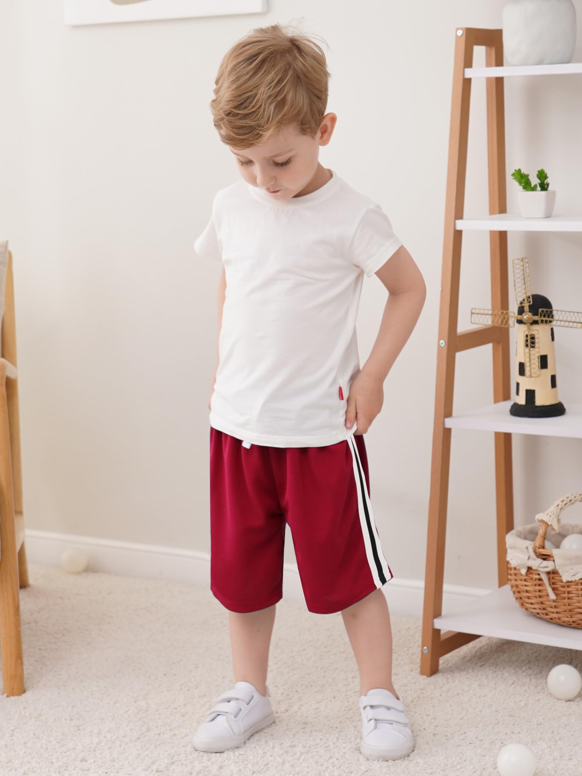 6 Pack Boys' Athletic Shorts - Quick Dry Mesh Basketball Soccer Gym Shorts for Toddlers & Kids - Perfect for Summer Sports, Playground & Outdoor Activities
