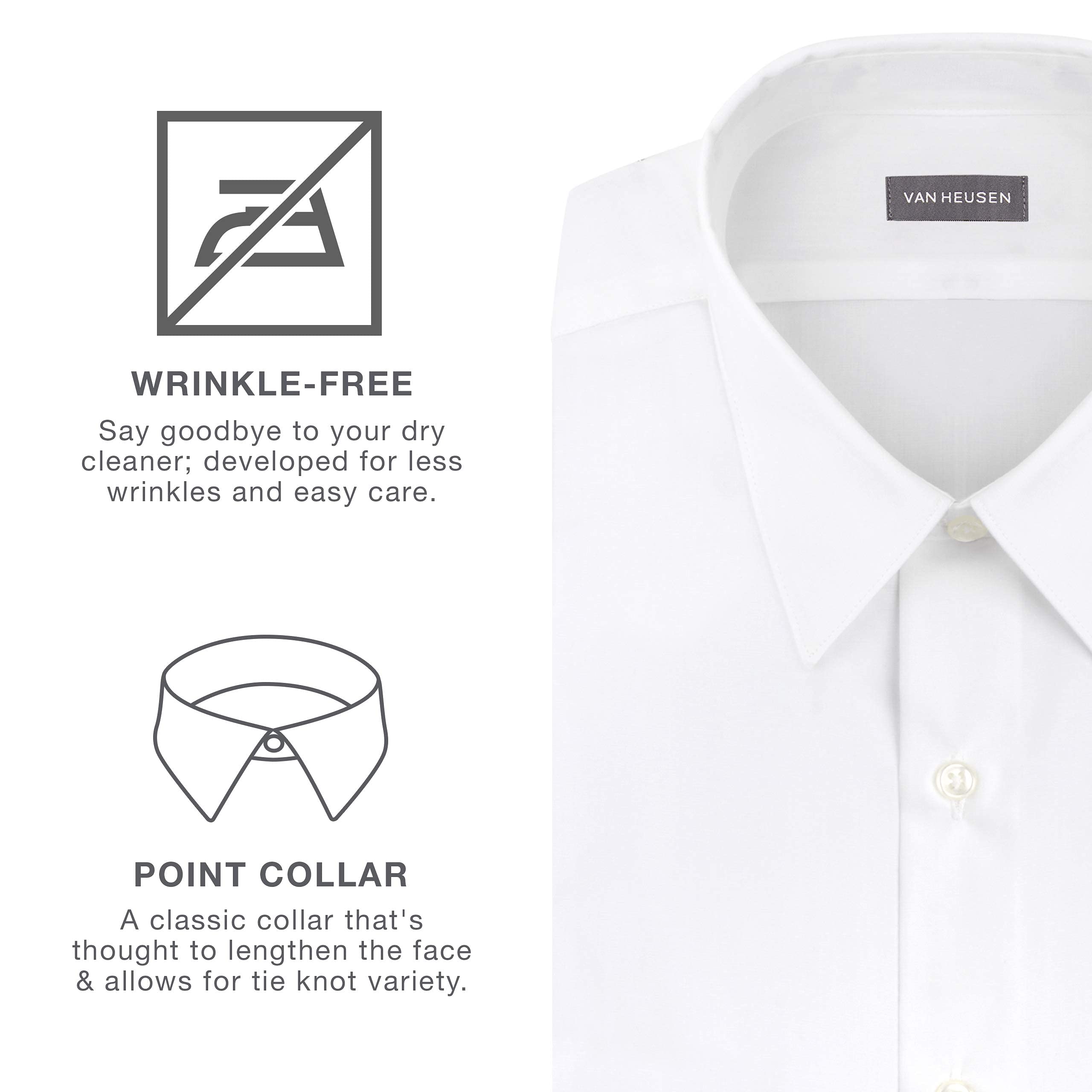 Van Heusen Big & Tall Men's Dress Shirts - Tall Fit Poplin Point Collar Shirt - White, Grey & Persian Blue - 18
