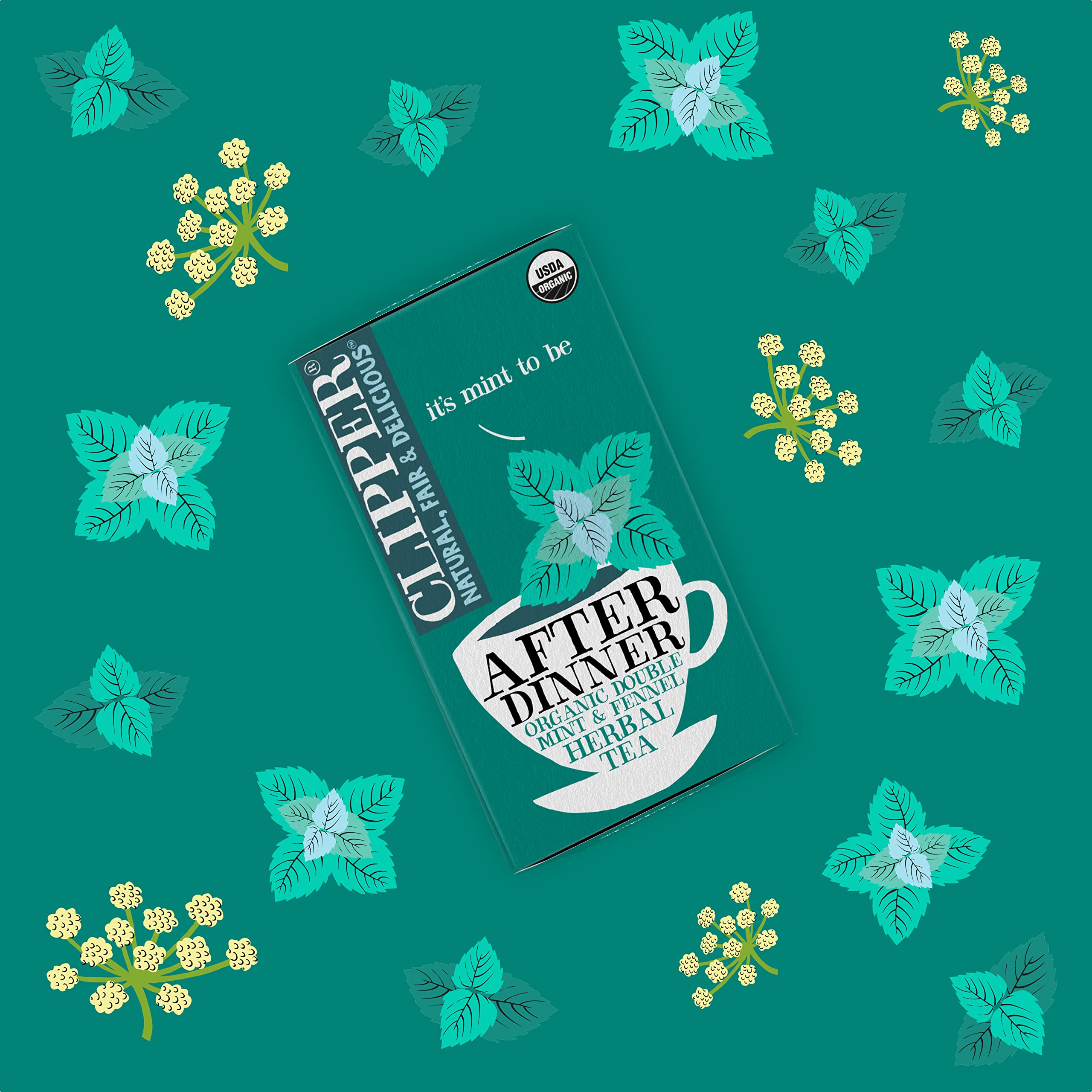 Organic Mint & Fennel Herbal Tea Bags - USDA Certified, Non-GMO, Caffeine-Free British Blend (20 Count) - Perfect for After Dinner Relaxation & Digestive Support