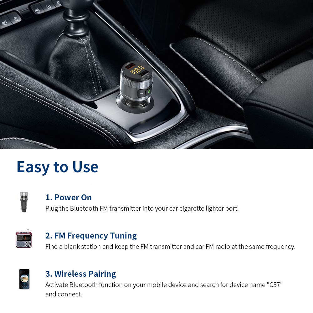 ZeaLife Bluetooth FM Transmitter for Car - QC 3.0 Fast Charger with Hands-Free Calling & Music Player | Perfect for Road Trips & Commuting