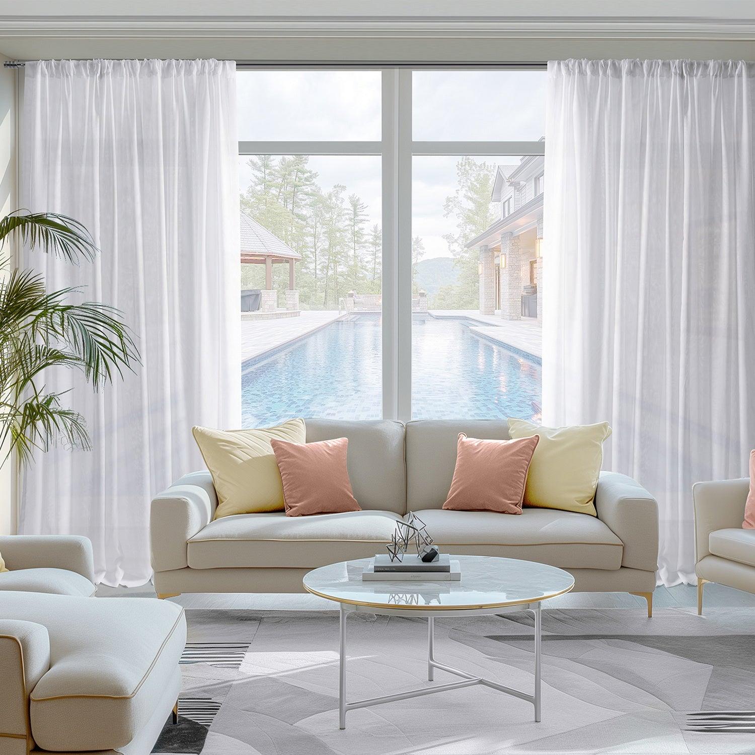 Custom Double-Layered White Sheer Curtains - Elegant Light Filtering Window Drapes for Living Room & Bedroom Decor