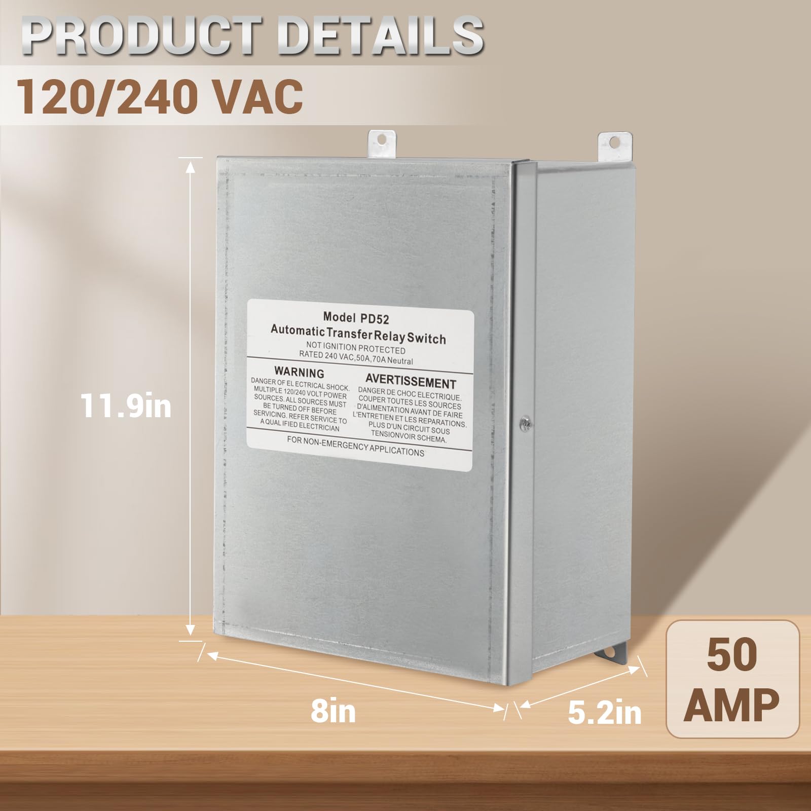 50 AMP Automatic Transfer Switch for RV, Outdoor, Speedboats - 120/240 VAC Generator Transfer Switch with 20-45 Sec Delay - Perfect for Camping, Boating & Emergency Power Backup
