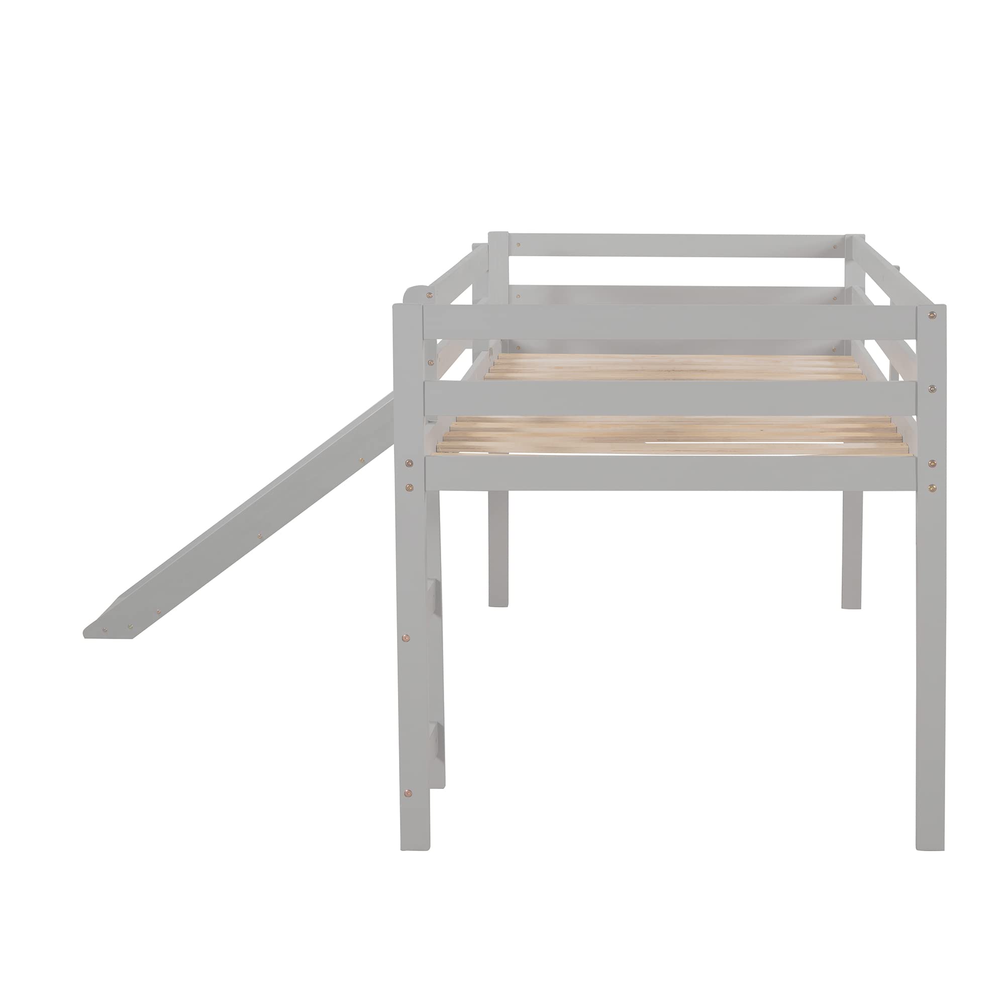 Harper & Bright Designs Twin Size Kids Low Loft Bed with Slide - Sturdy Wooden Loft Bed Frame in Gray - Perfect for Small Bedrooms, Playrooms & Space-Saving Kids' Rooms