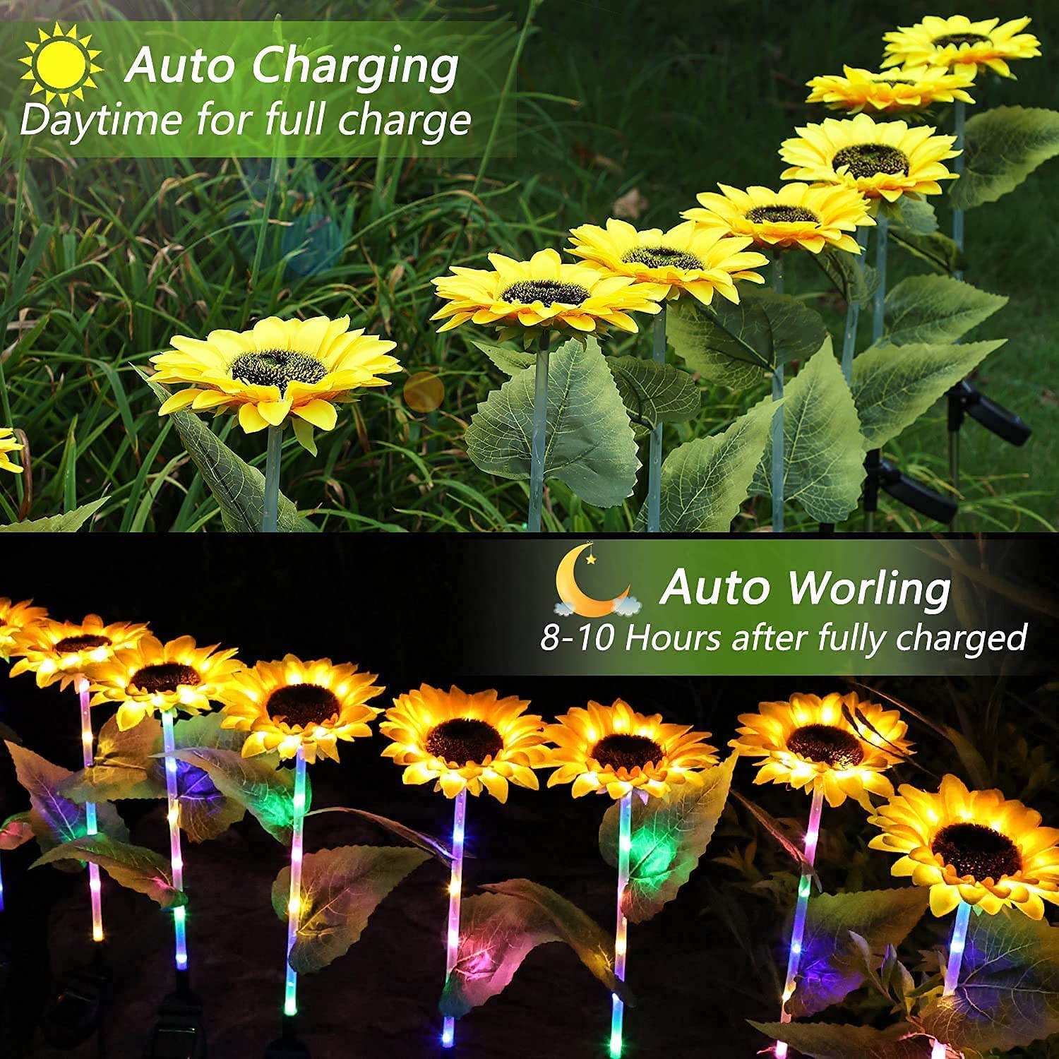 Solar Sunflower Garden Lights Outdoor - Waterproof Solar Powered Lawn Lamps for Courtyard, Pathway & Landscape Decoration (2 Pack) - Perfect for Patio, Backyard & Garden Decor at Night