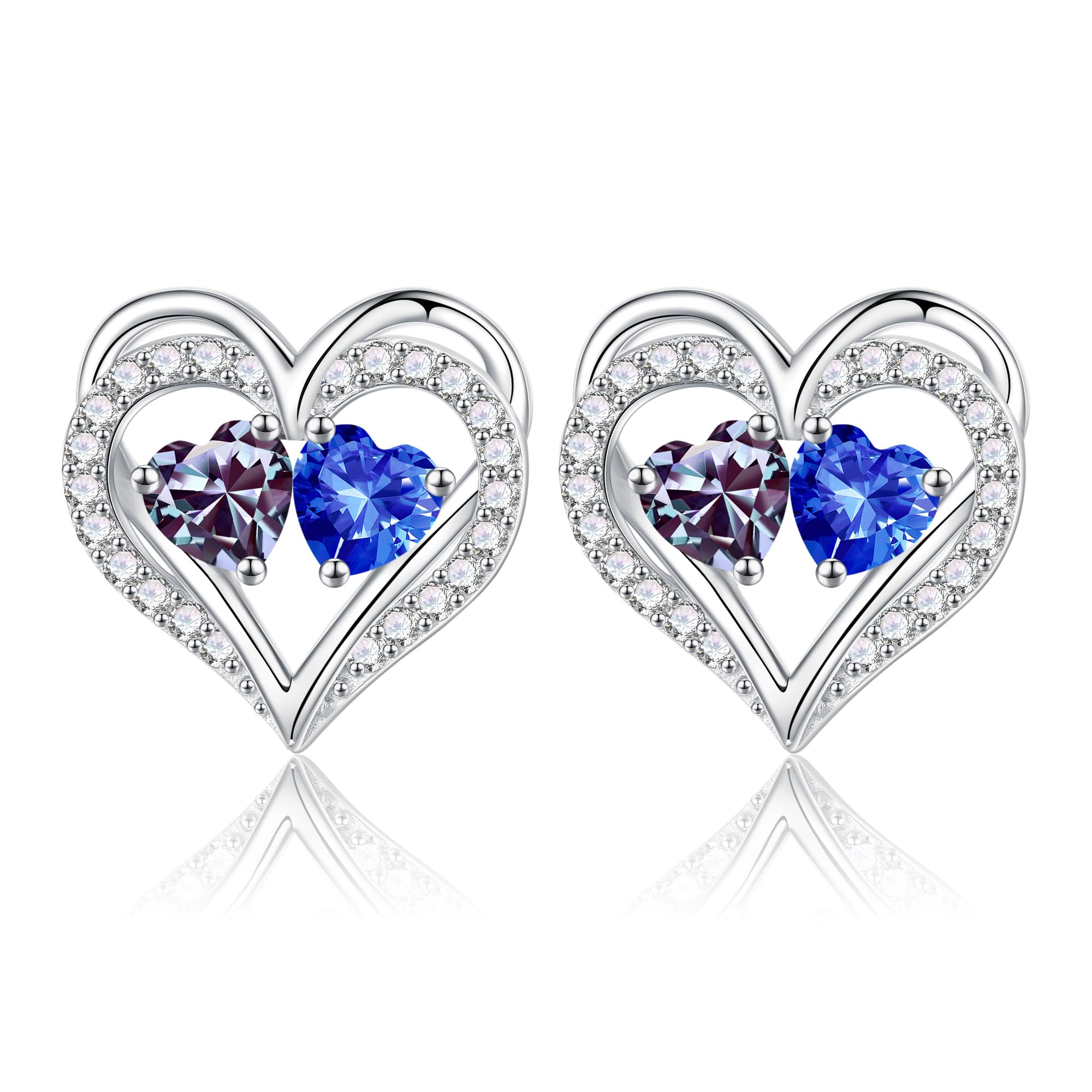 925 Sterling Silver Birthstone Heart Earrings for Women - Elegant Anniversary, Birthday Gifts for Wife, Girlfriend, Mom | Perfect for Valentine's Day, Mother's Day & Special Occasions