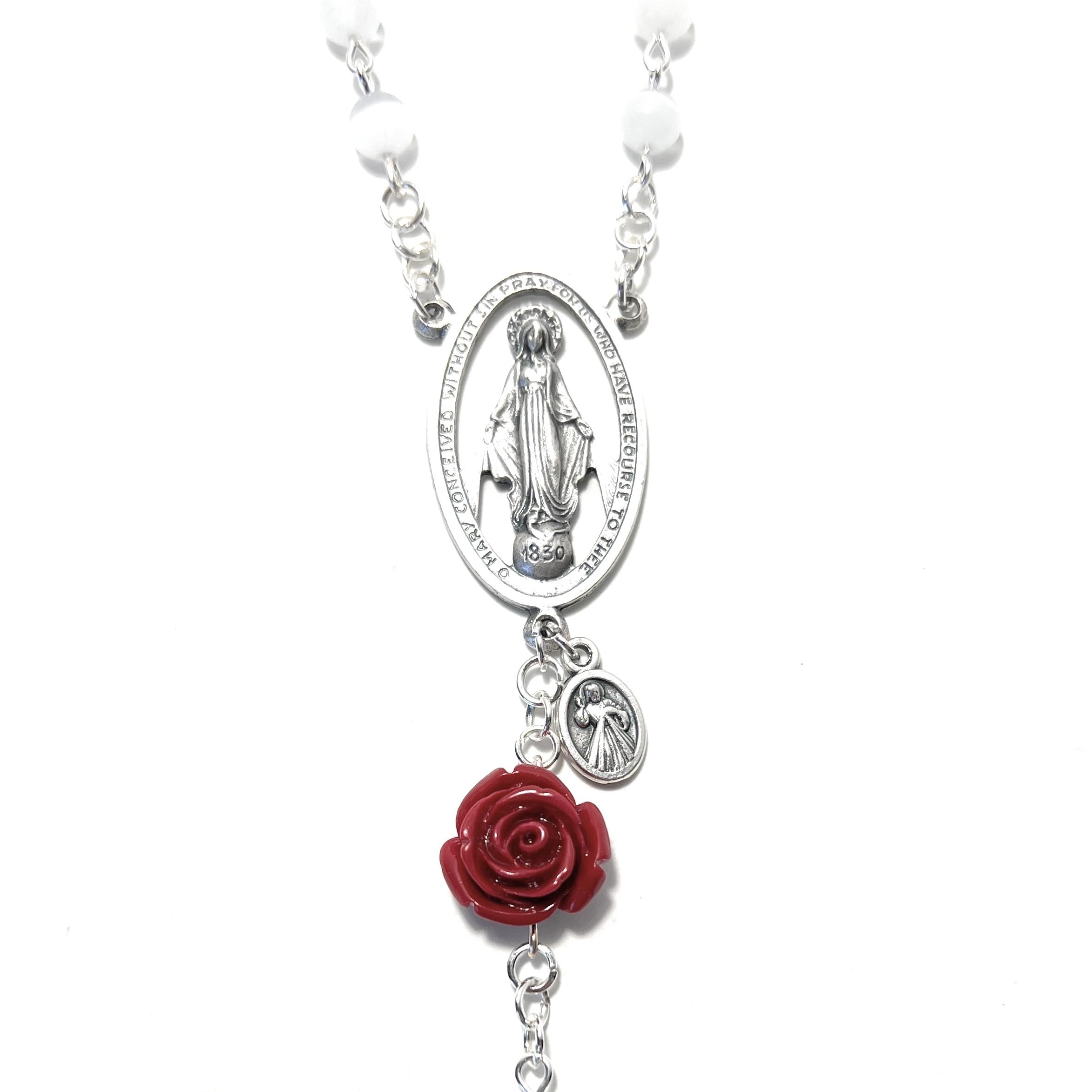 Beautiful White and Red Rose Beads Rosary with Optional Charm Add-On - Perfect for Prayer, Meditation, and Catholic Gifts