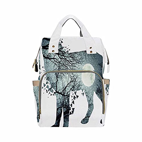 **InterestPrint Wolf Silhouette Insulated Diaper Backpack – Stylish & Spacious Baby Travel Bag for Daycare, Outings & Family Trips**
