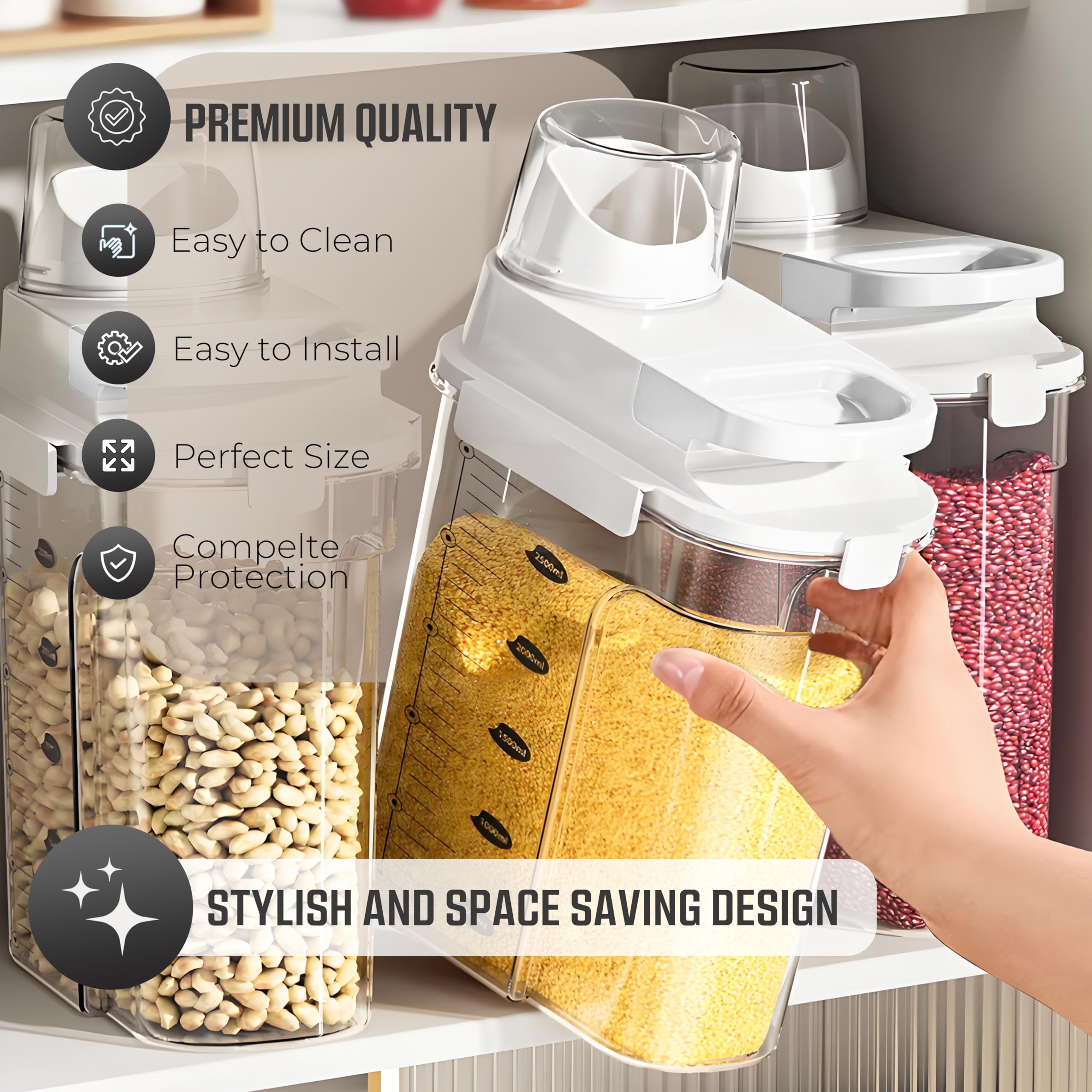 Airtight 1.8L BPA-Free Plastic Cereal Storage Container with Pouring Spout & Measuring Cup - Leak-Proof Food Dispenser for Rice, Flour, Pet Food, Snacks & Dry Goods - Perfect for Kitchen Pantry Organization & Bulk Food Storage