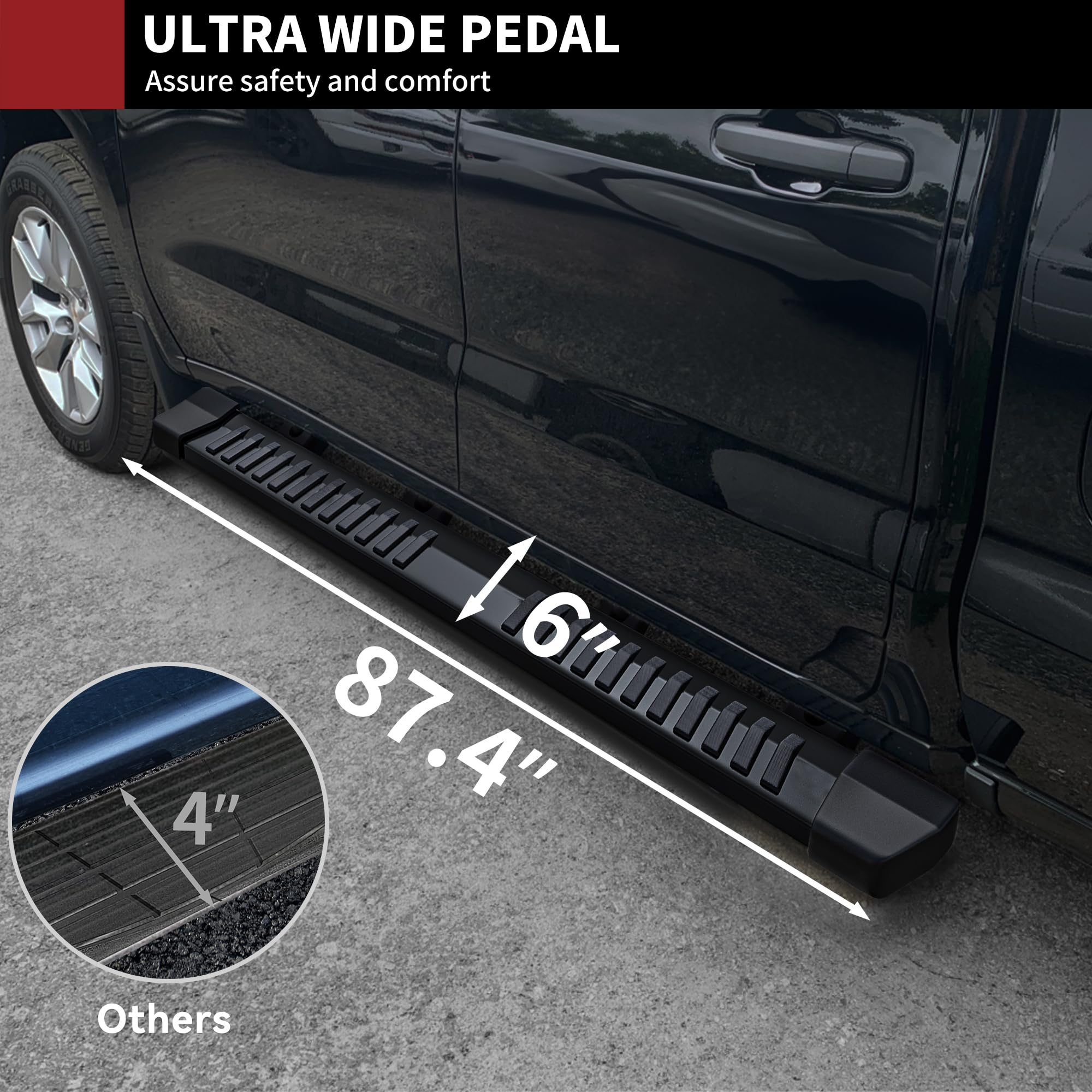 YITAMOTOR 6 Inches Running Boards for 2019-2025 Chevy Silverado & GMC Sierra 1500 Crew Cab | 2020-2025 2500HD 3500HD Crew Cab | Textured Black Nerf Bars Side Steps (Excludes 2019 1500 LD) | Durable Off-Road Protection & Easy Entry Access