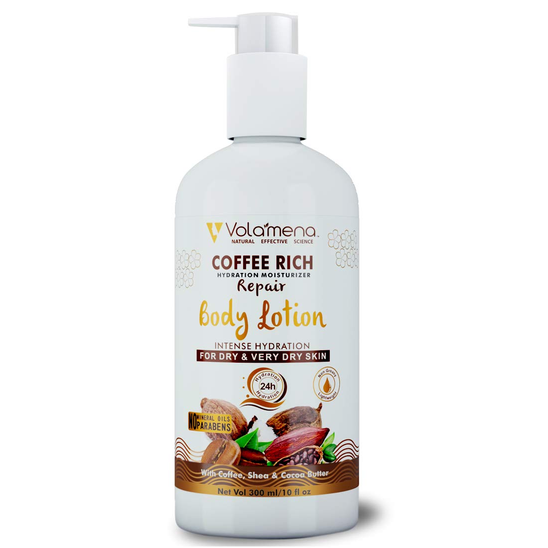 Volamena Coffee Rich Hydration Moisturizer Body Lotion for Dry Skin - Non-Greasy, Lightweight Moisturizing Cream for Women & Men (300ml) | Perfect for Daily Hydration, After Shower Care & Winter Skin Protection