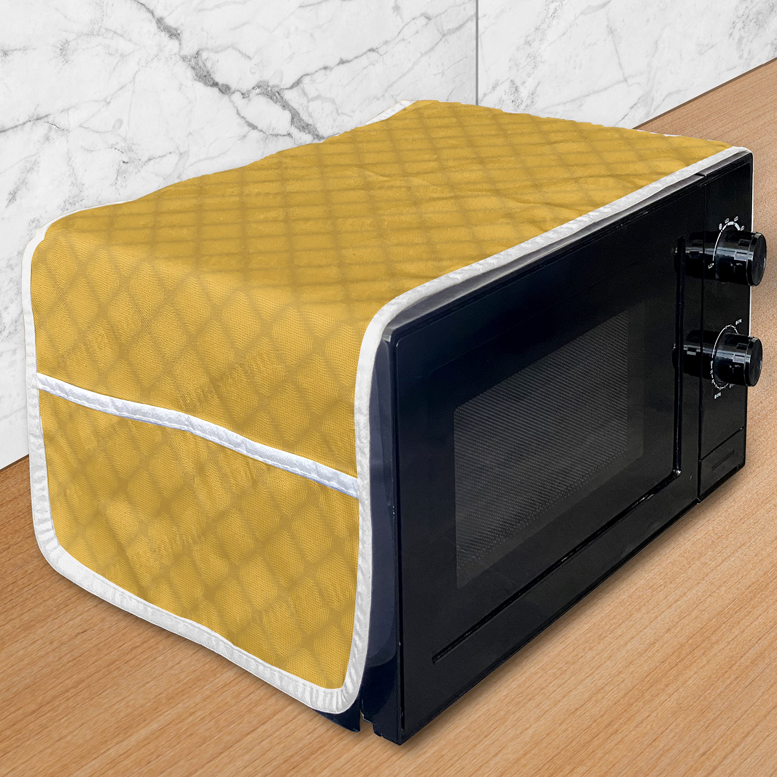 Ambesonne Abstract Microwave Cover - Monochrome Grid Geometric Wavy Design, Waterproof Kitchen Organizer with Pockets, 36