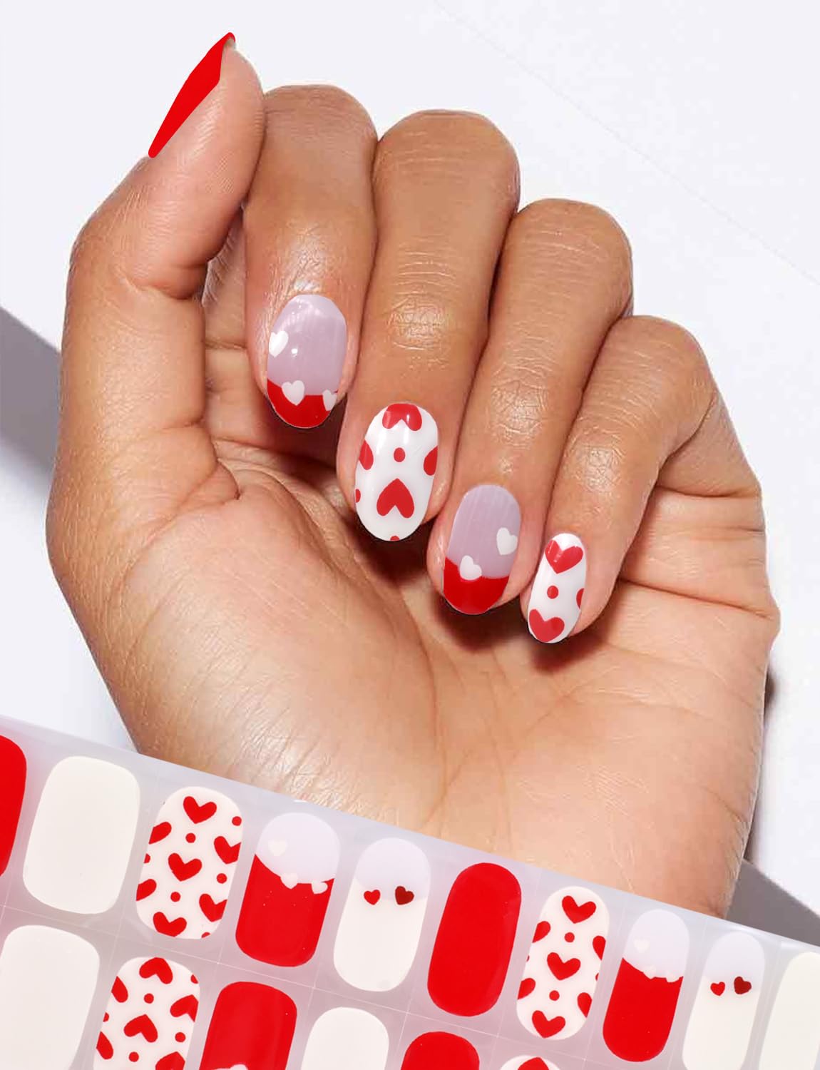 Valentine's Day Gel Nail Stickers - Red Heart Nail Art Wraps for Women | Long Lasting Salon Quality Manicure Decals | Perfect for Date Night, Bridal Showers & Romantic Occasions