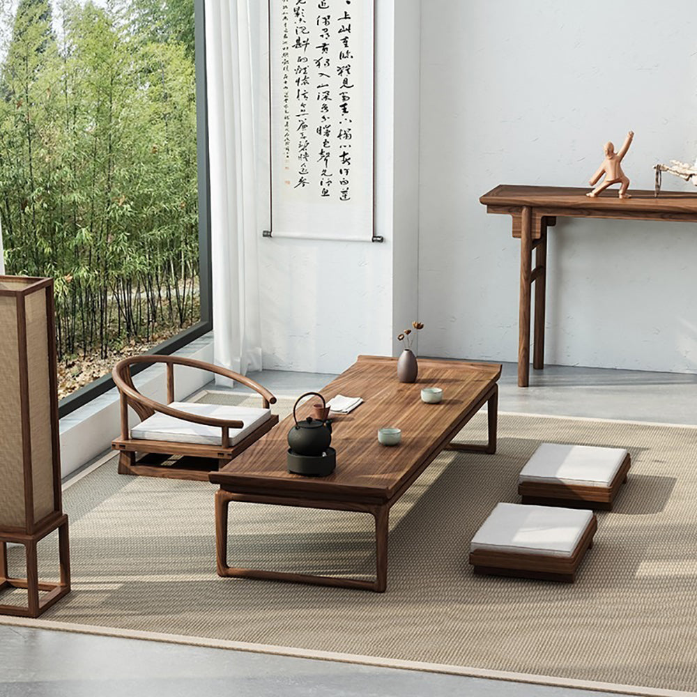 Japanese Style Elm Wood Tatami Low Tea Table Set - Traditional Zen Floor Dining Table for Small Spaces, Meditation, and Asian Home Decor