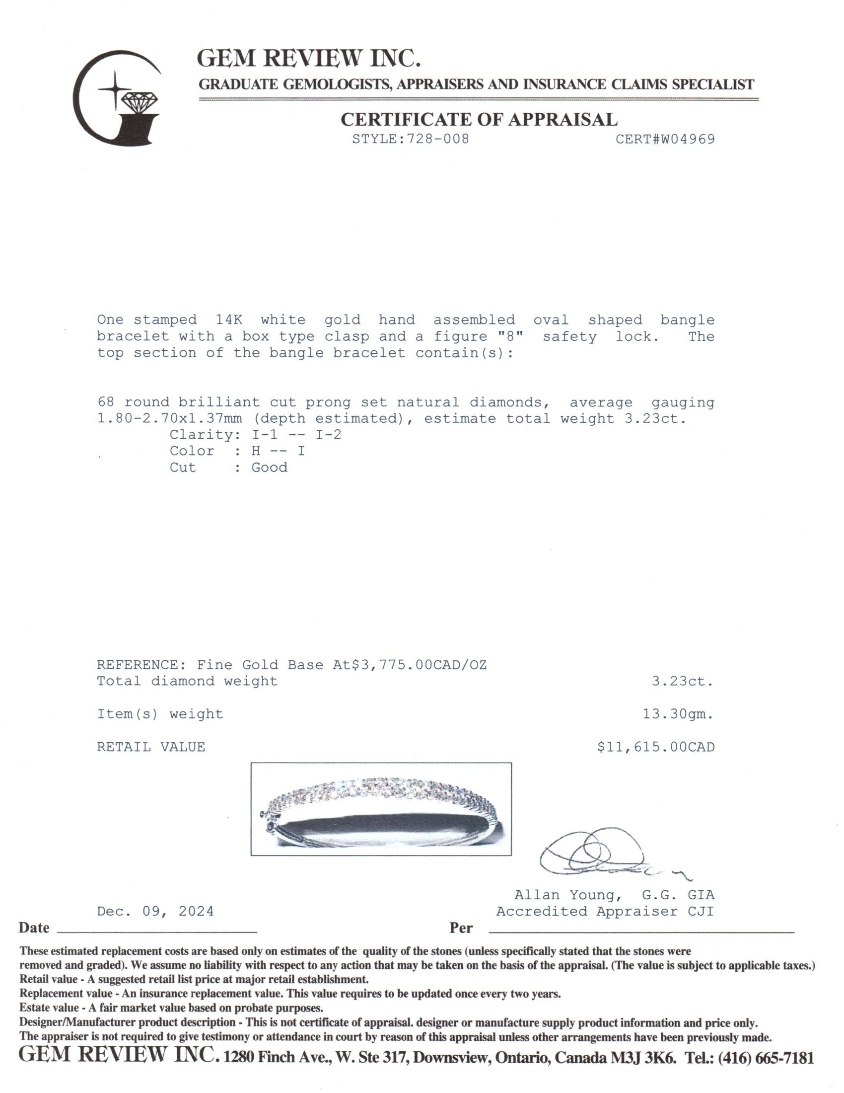 14K White Gold Oval Diamond Bracelet for Women | 3.23 Carat Total Weight | 7.5 Inch Adjustable Bangle | Elegant Wedding, Anniversary & Party Jewelry Gift