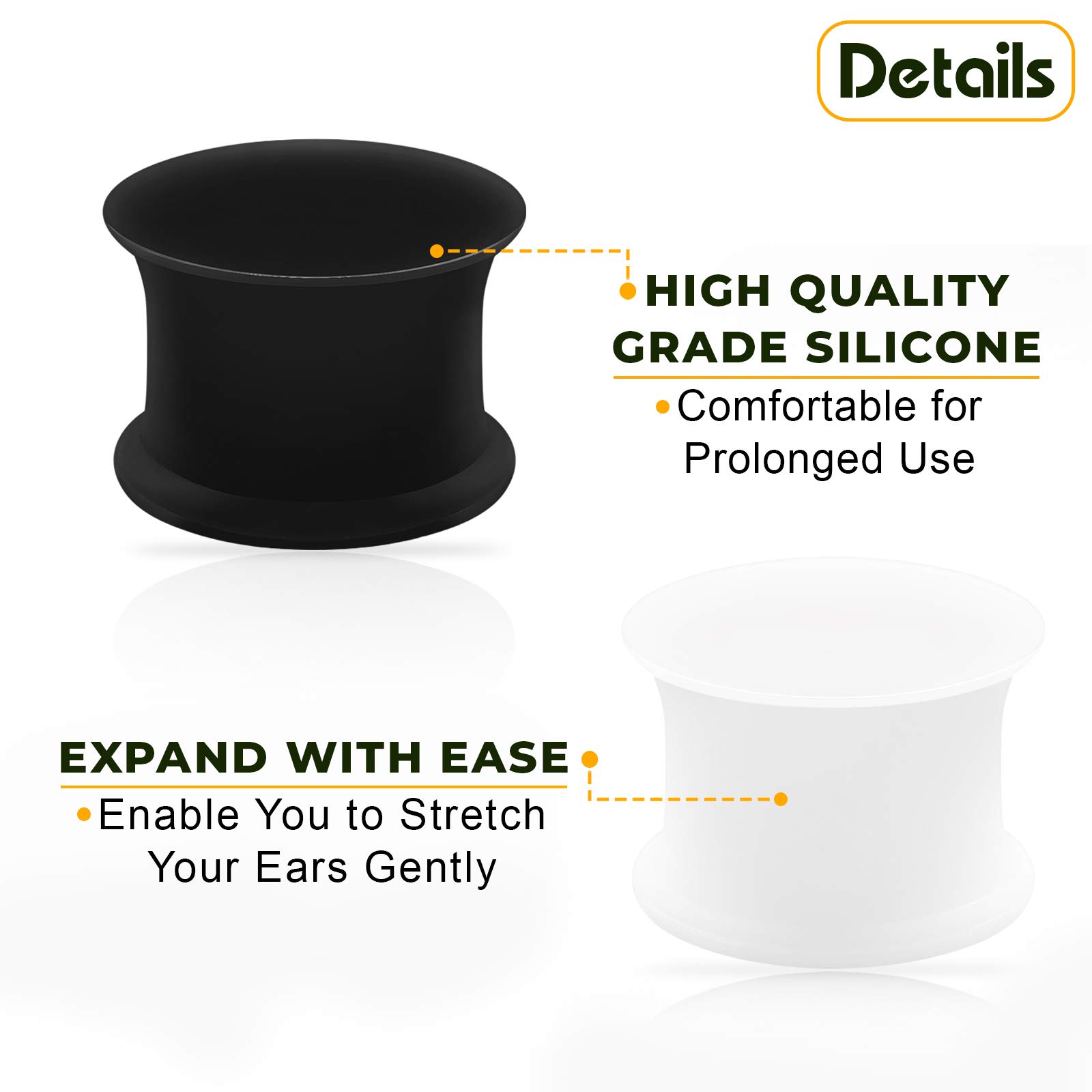 2 Pairs Silicone Black & White Double Flared Saddle Ear Plugs - Stretcher Jewelry for Ear Lobes & Flesh Tunnels - Perfect for Gauging, Body Modification & Alternative Fashion Styles