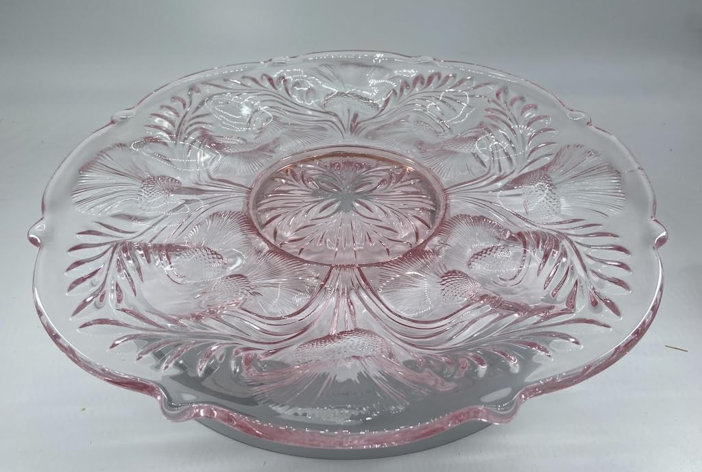Handmade Pink Mosser Glass Deviled Egg Plate - Inverted Thistle Design - USA Made for Easter, Picnics & Holiday Entertaining