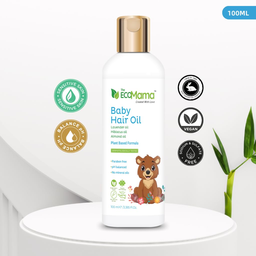 Eco Mama Baby Hair Oil for Hair Growth & Thinning Prevention - Natural Hibiscus, Coconut, Lavender & Avocado Oil Blend | Moisturizes Scalp, Softens & Strengthens Baby Hair | Vegan, Toxin-Free (100ml) | Perfect for Newborns, Toddlers & Sensitive Scalp Care