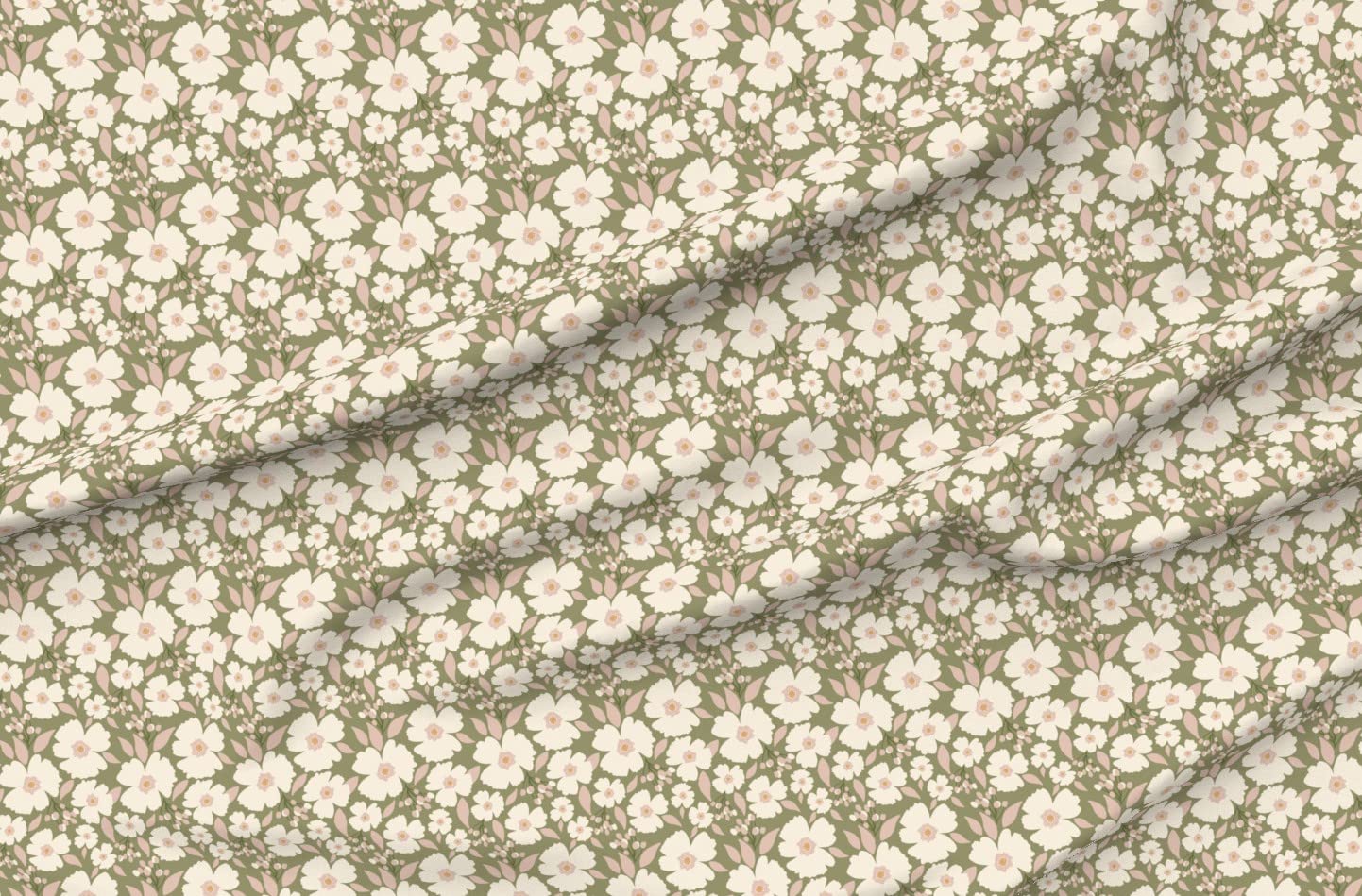 Easter Blossoms Sage Pink Vintage Green Retro Orange Bunny Spring Printed Chiffon Fabric by The Yard - Floral Printed Fabric for Sewing Dresses, Fashion Apparel & Home Decor - Perfect for Spring DIY Projects, Easter Decorations and Vintage-Inspired Clothing