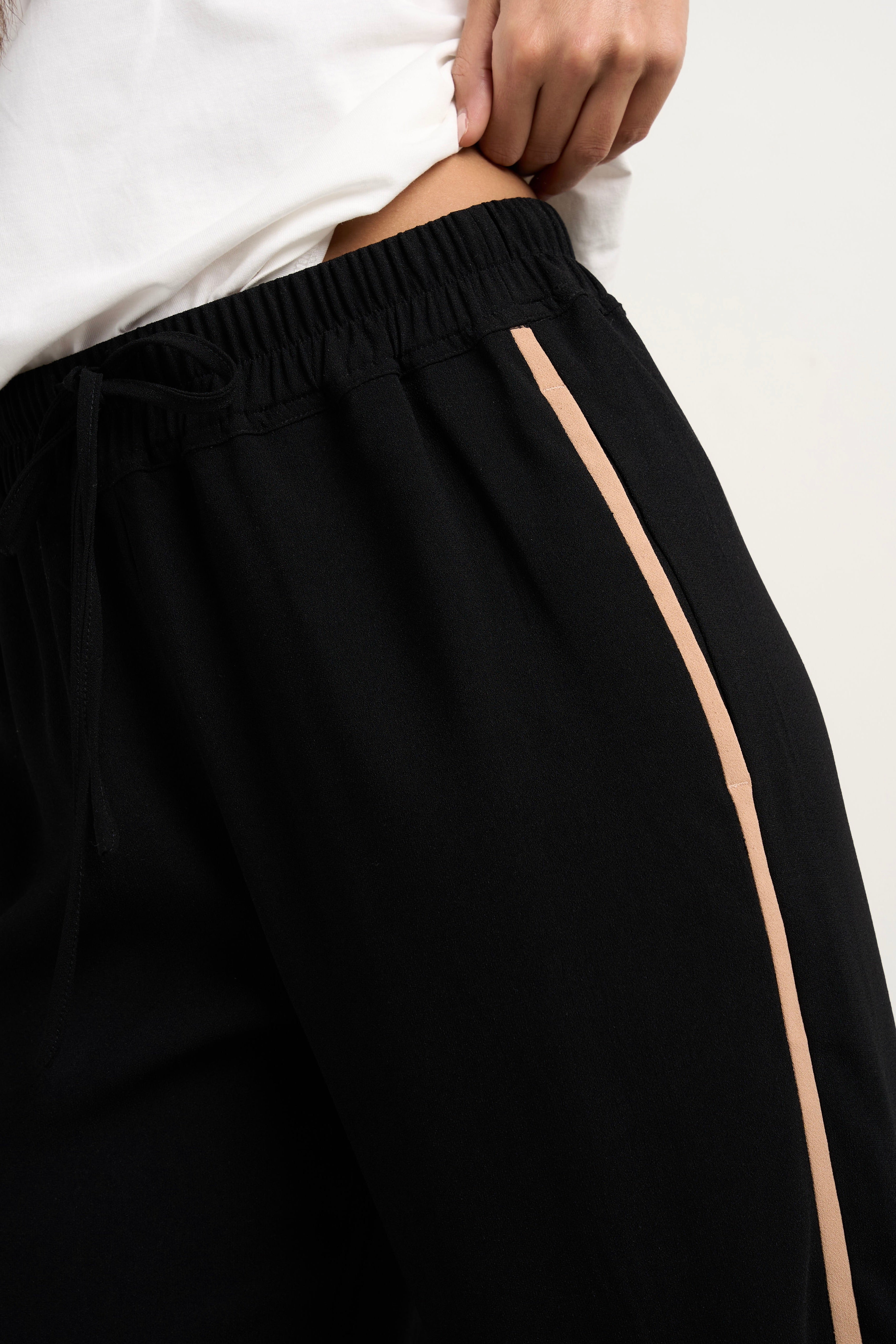 Confidant Black Side Stripe Crepe Wide Leg Pants for Women - Comfortable Office Work Pants & Casual Lounge Wear
