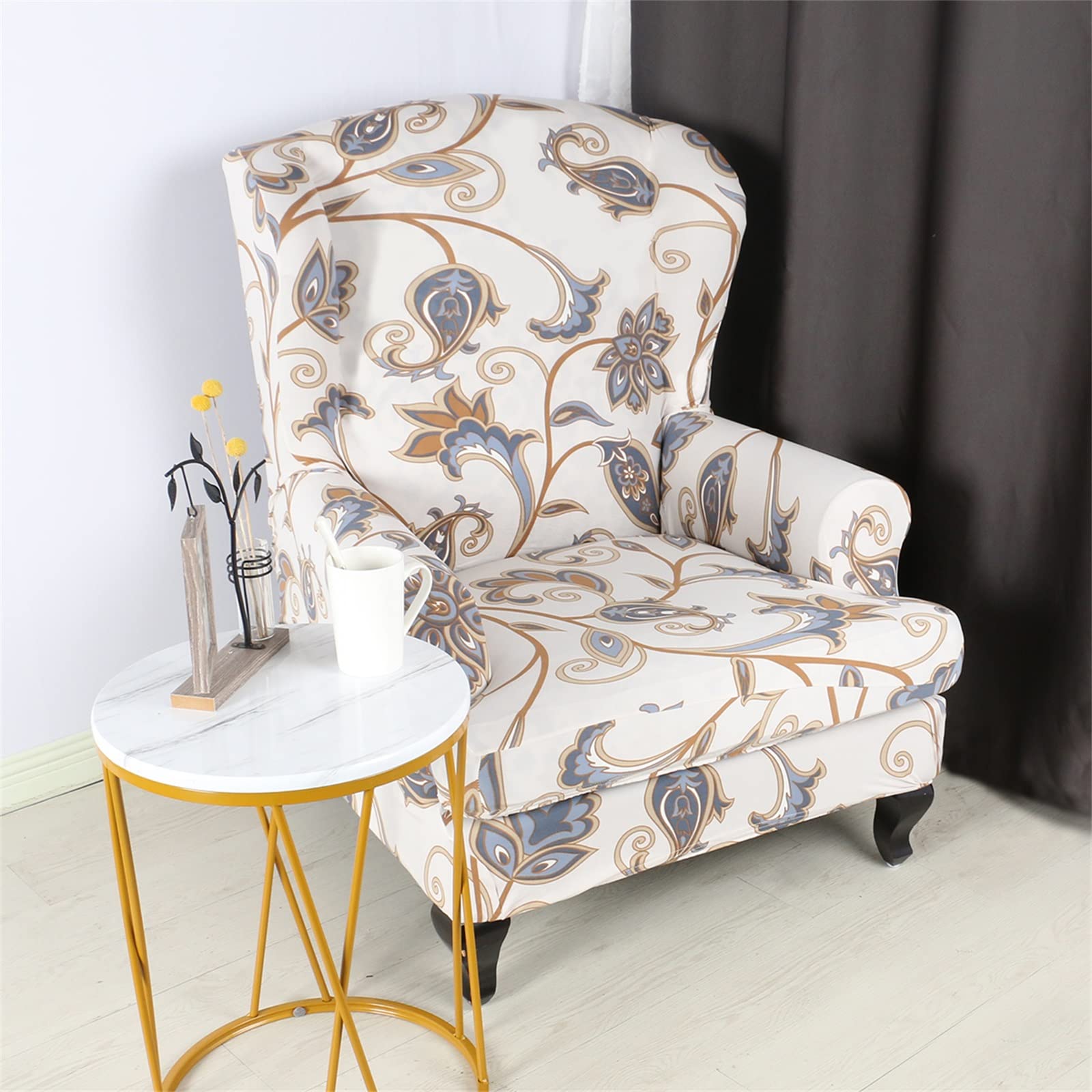 HAOYONG Printed Wing Chair Slipcovers - 2 Piece Stretch Washable Wingback Armchair Covers for Living Room & Bedroom | Perfect for Home Decor, Reading Nook & Cozy Relaxation