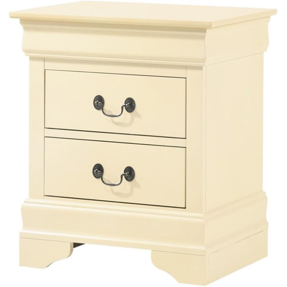 Glory Furniture Louis Phillipe 2 Drawer Nightstand in Beige - Classic Bedside Table for Bedroom, Living Room & Guest Room - Compact Storage Solution with Elegant Design