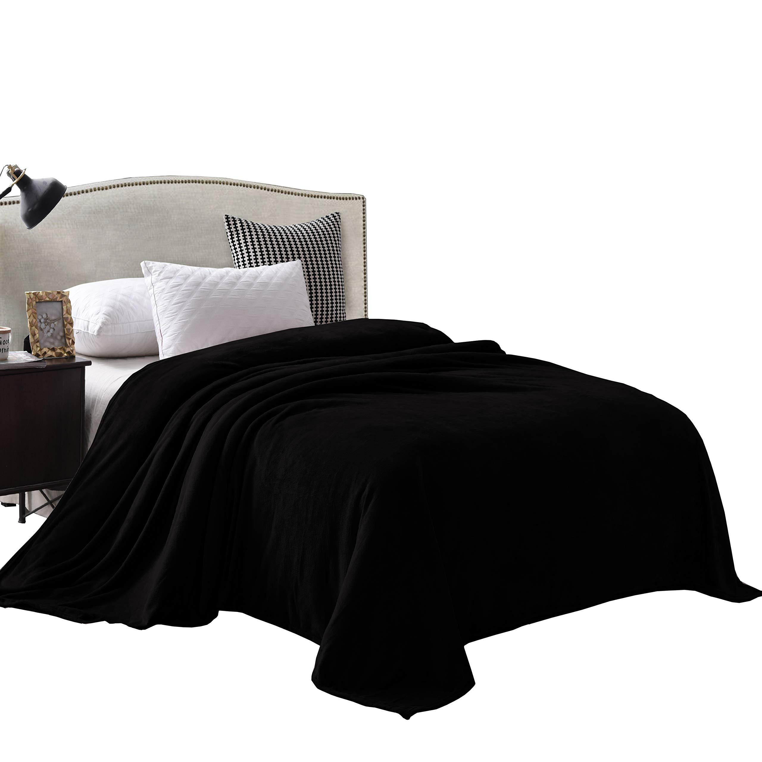 RU Bedding Velvet Plush Full Sheet Set 4-Piece 190 GSM Black Fleece Sheets - Ultra Soft & Cozy Warmth for Winter (Flat Sheet + Fitted Sheet 19