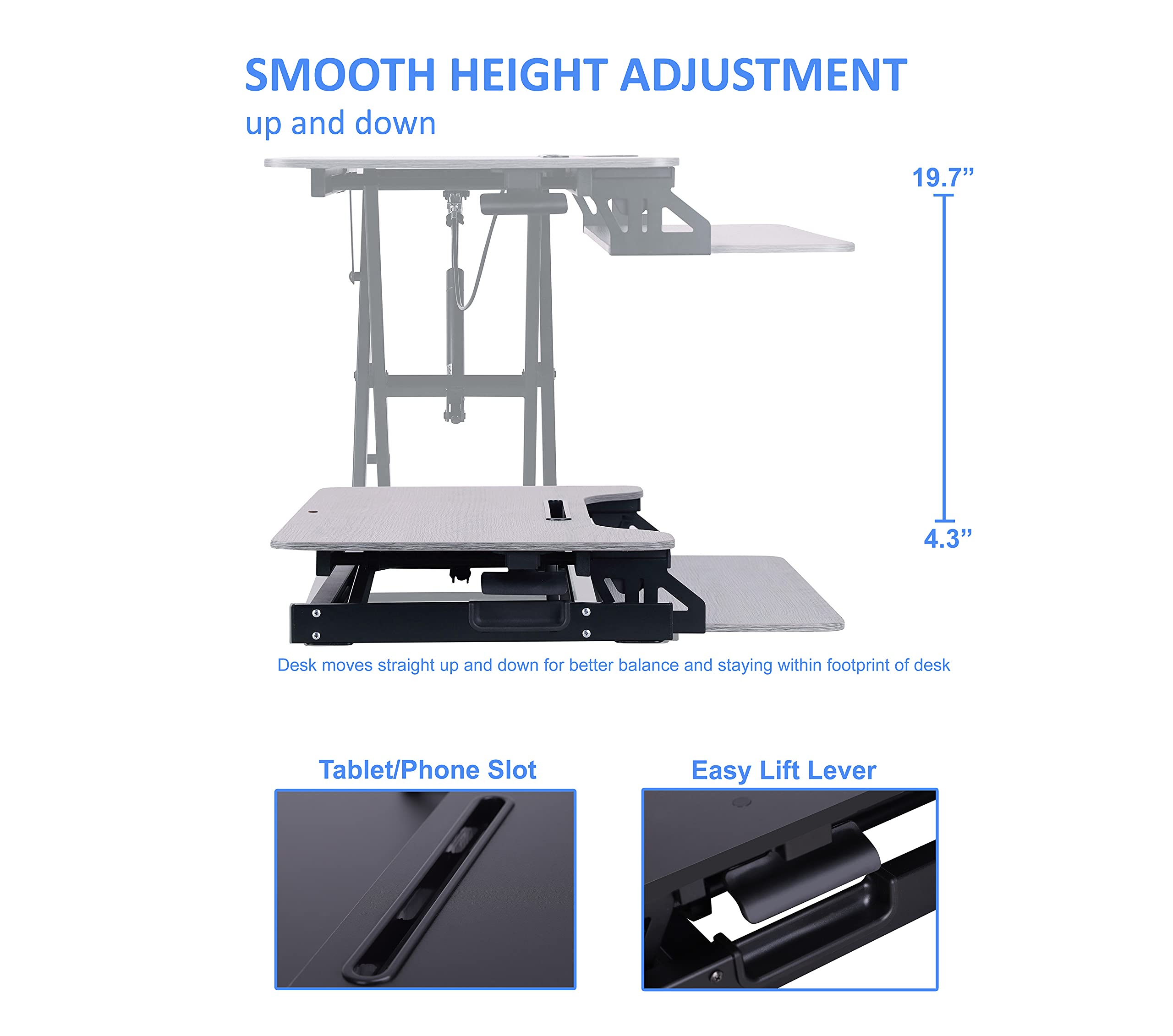 Rocelco 31.5 Inch Height Adjustable Standing Desk Converter - Dual Monitor & Tablet Mount Workstation with Deep Keyboard Tray for Laptop & Mouse (Gray) - Perfect for Home Office, Gaming Setup & Remote Work