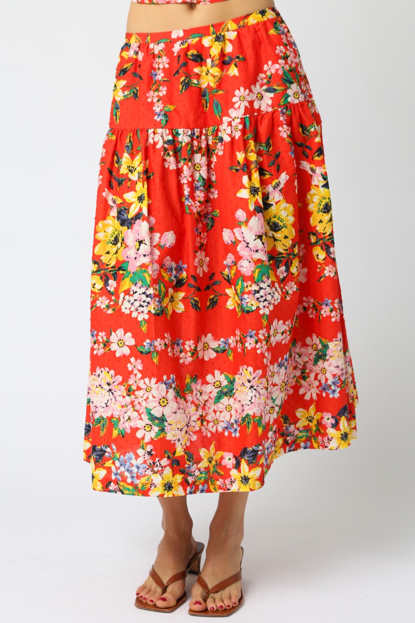 Floral Print Midi Skirt for Women - A-Line Summer Skirt with Elastic Waist | Perfect for Beach, Vacation & Boho Outfits