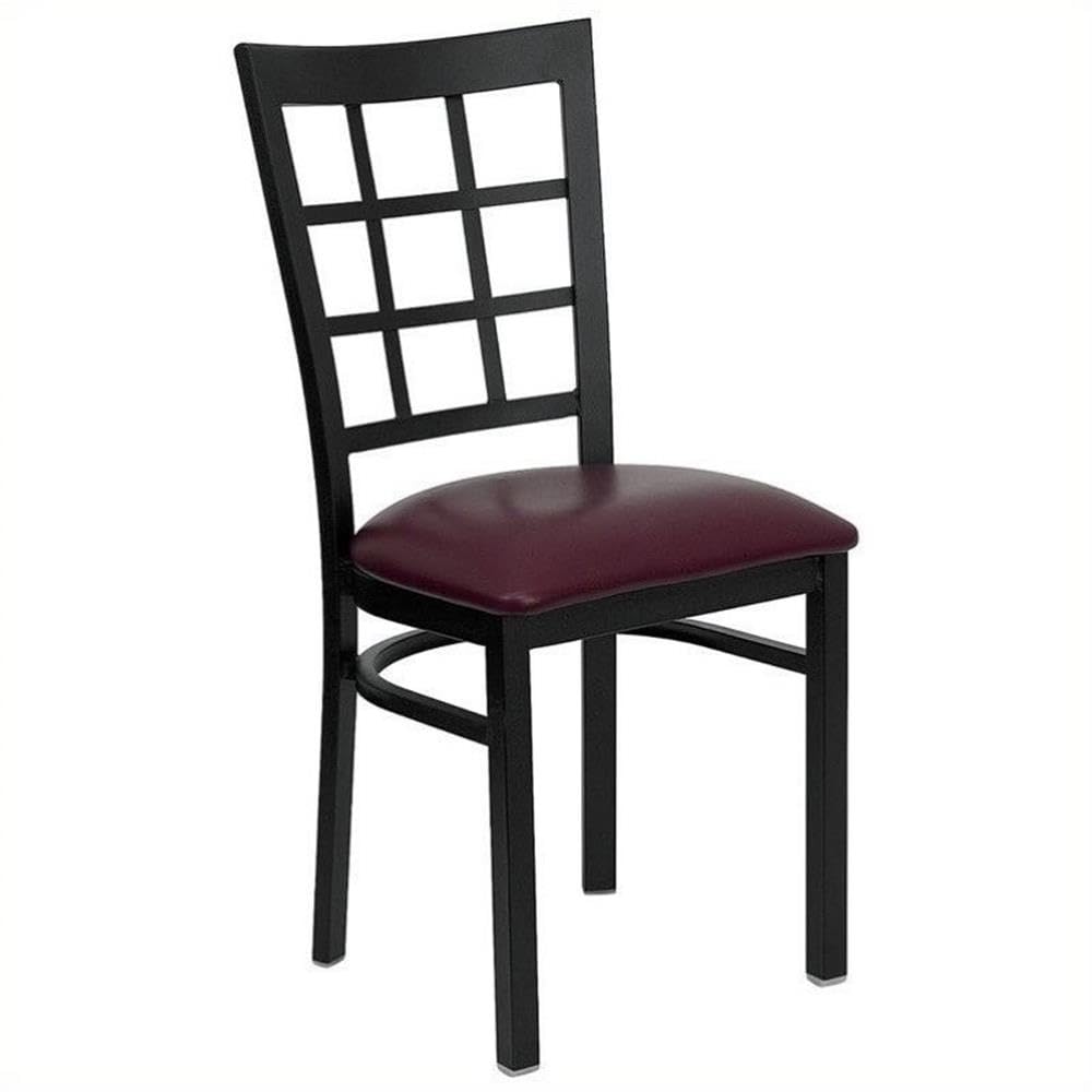 BOWERY HILL Black Window Back Dining Chair in Burgundy - Modern Velvet Upholstered Accent Chair for Dining Room, Kitchen, or Office - Comfortable & Stylish Seating for Home Decor