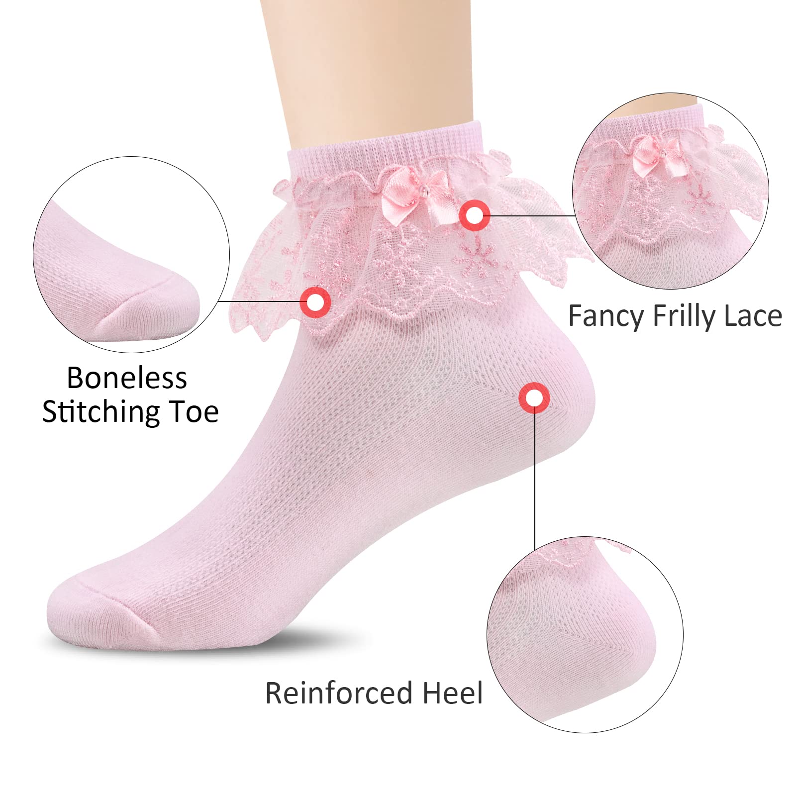4/6 Pack Baby Toddler Girls Ruffle Socks - White Lace Frilly Princess Ankle Socks | Soft Cotton Eyelet Dress Socks for Little Kids | Perfect for Parties, Photos & Special Occasions