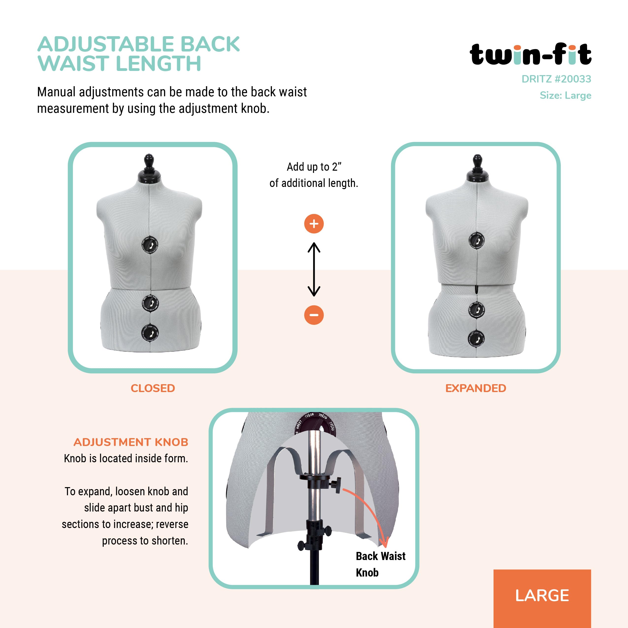 Dritz Twin-Fit Adjustable Dress Form with Tri-Pod Stand - Large Size for Fashion Design, Sewing & Tailoring - Perfect for Dressmaking, Fitting, and Alterations