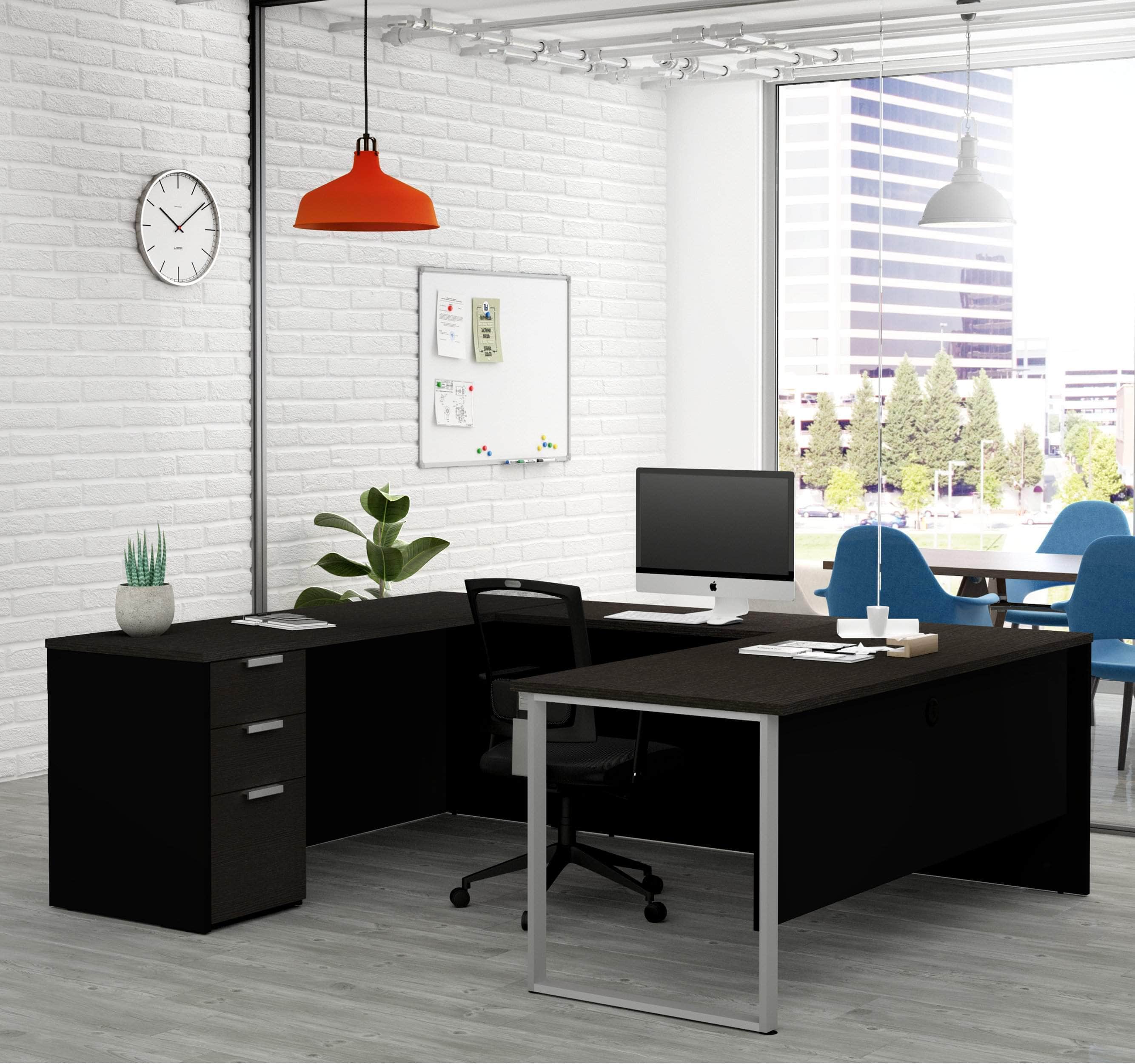 Pro Concept Plus U-Shaped Office Desk with Pedestal - 2 Color Options | Ergonomic Workstation for Home & Business Use