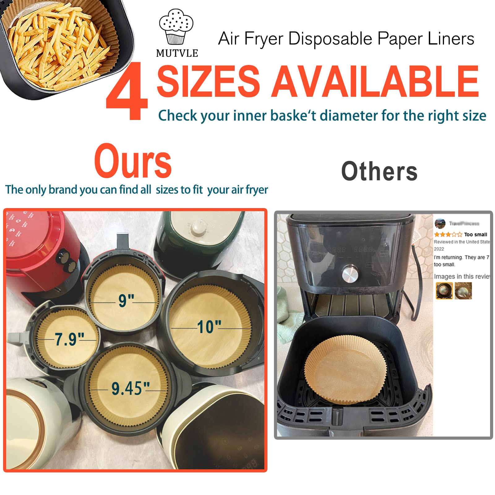 10 Inch XXL Air Fryer Disposable Paper Liners - 100Pcs Non-Stick Parchment Baking Sheets for 7QT Air Fryer | Food Grade, Round Shape | Perfect for Roasting, Baking & Reheating