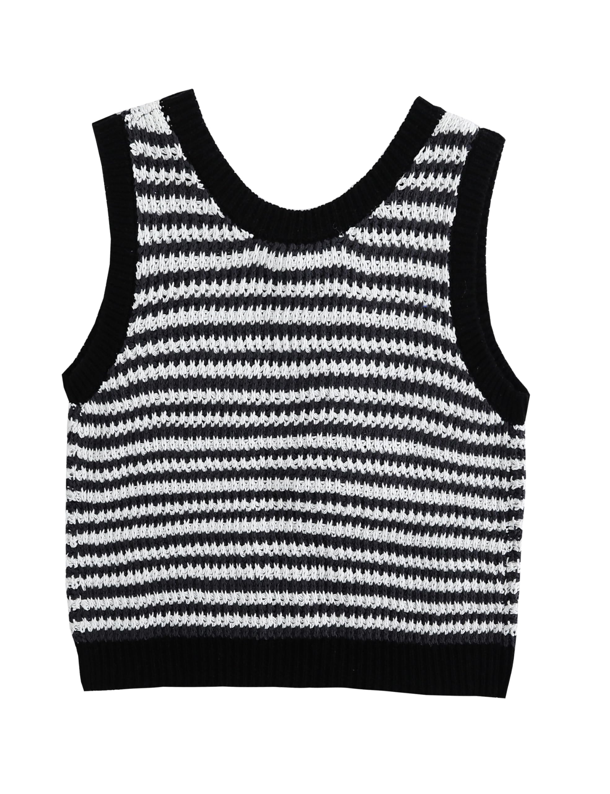 Women's Casual Sleeveless Crochet Sweater Vest - Color Block Tie Back Knit Tank Top for Fall Layering & Boho Outfits