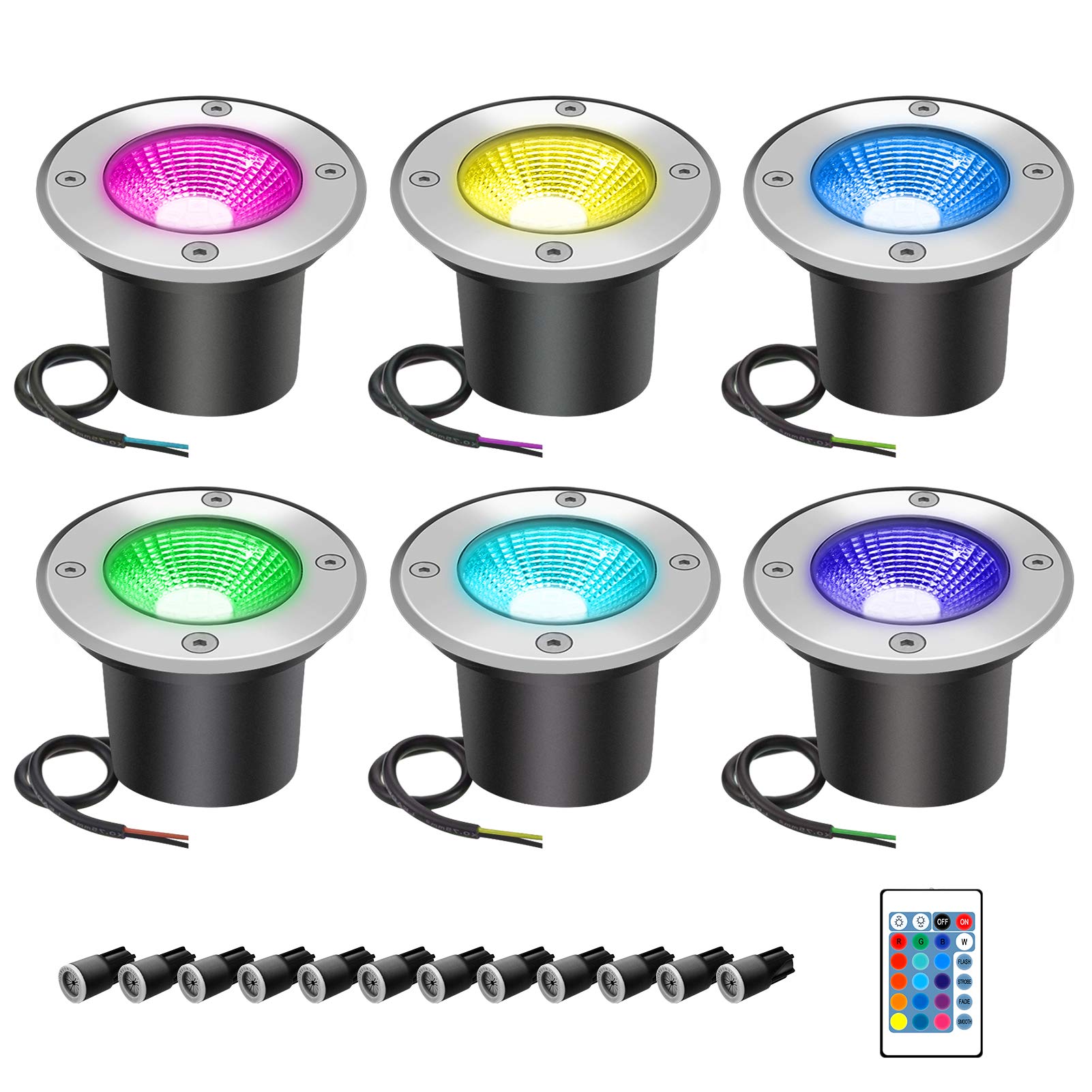3W RGB LED Landscape Lights with Remote - 16 Colors & 4 Modes, IP67 Waterproof, 12V DC Outdoor Spotlights for Garden, Pathway, Yard (6 Pack) - Perfect for Patio Decor, Poolside Lighting, and Landscape Accents