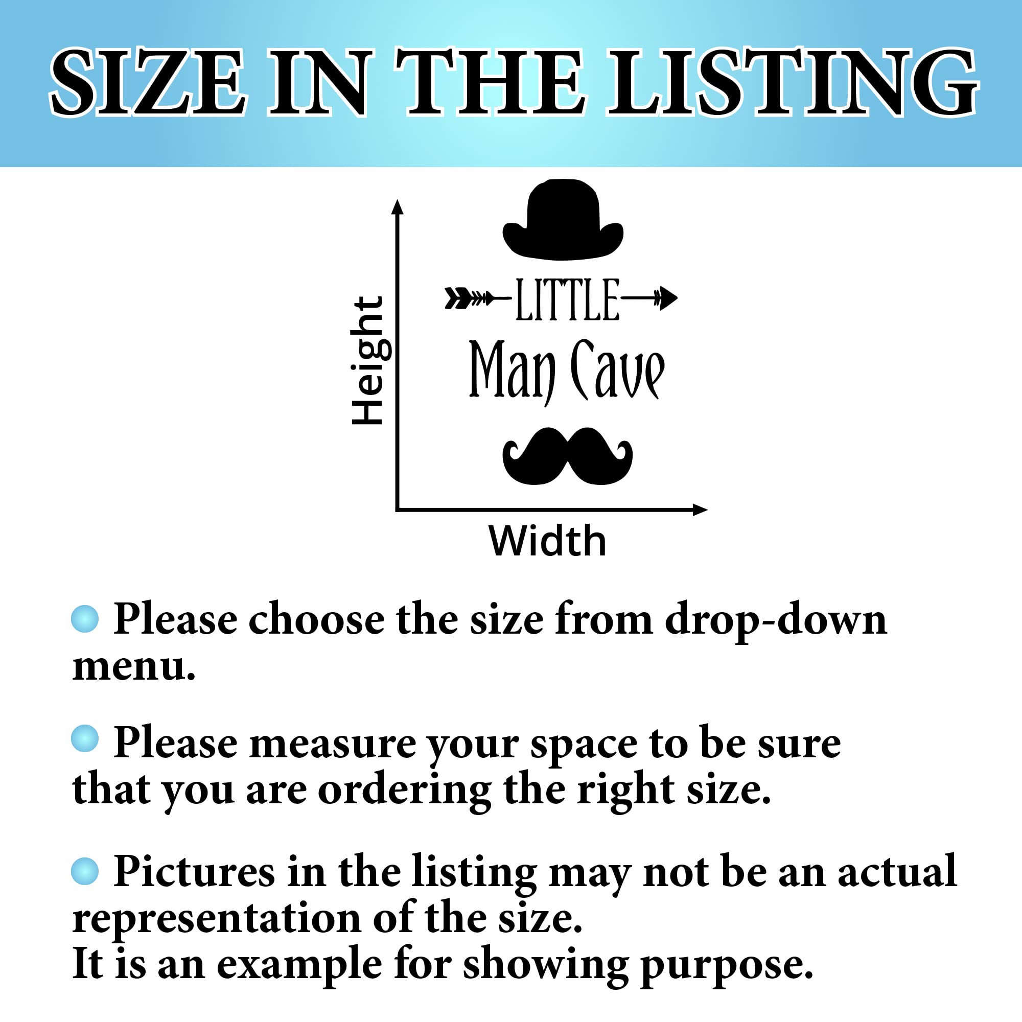 Little Man Cave Wall Decals - Monochrome Nursery & Kids Room Decor - Mustache Hat Stickers - Man Cave Art & Wall Quotes (NS1129) - Perfect for Boys' Bedrooms, Playrooms & Man Cave Theming