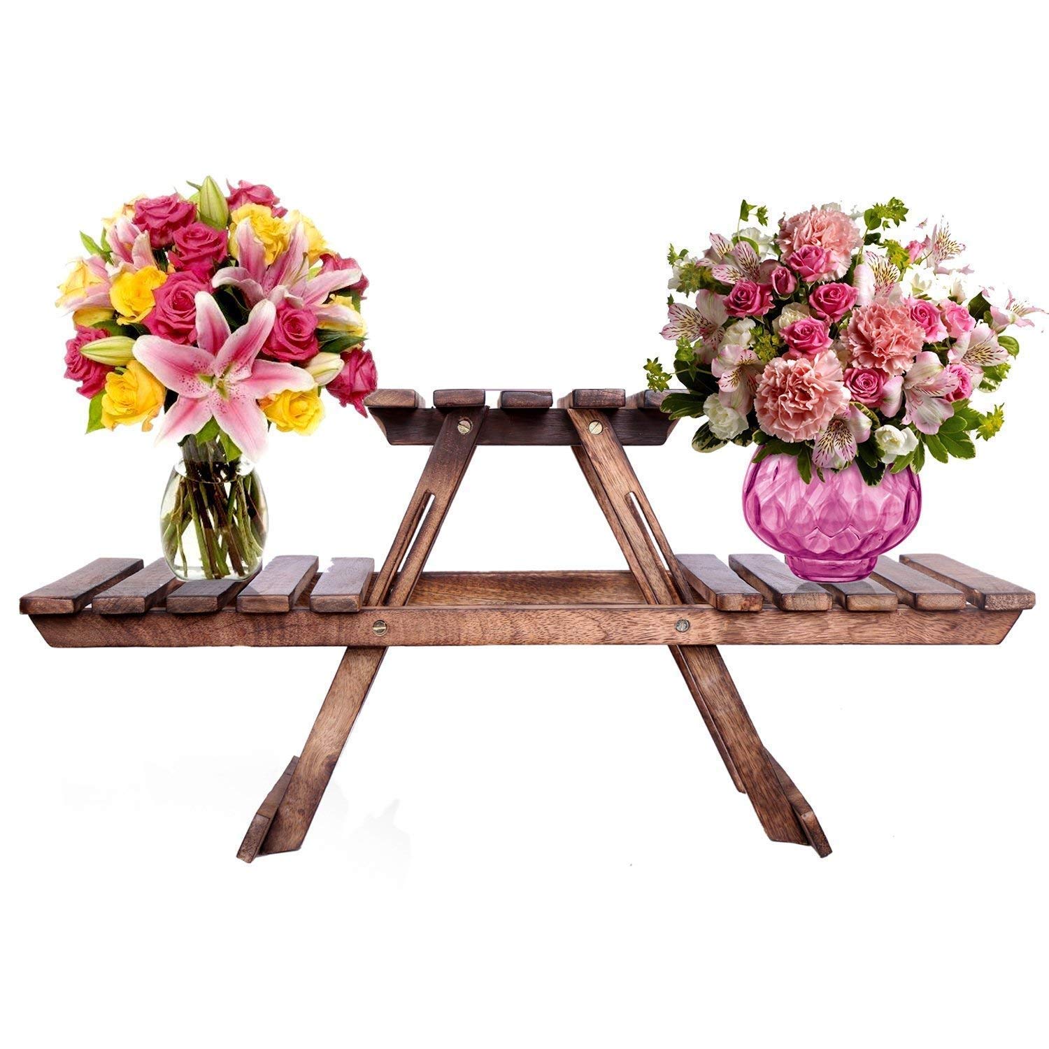 PSQURMART Mango Wood Flower Pot Stand Planter - Handmade Rustic Indoor/Outdoor Plant Holder for Home & Garden Decor - Perfect for Succulents, Herbs & Small Plants