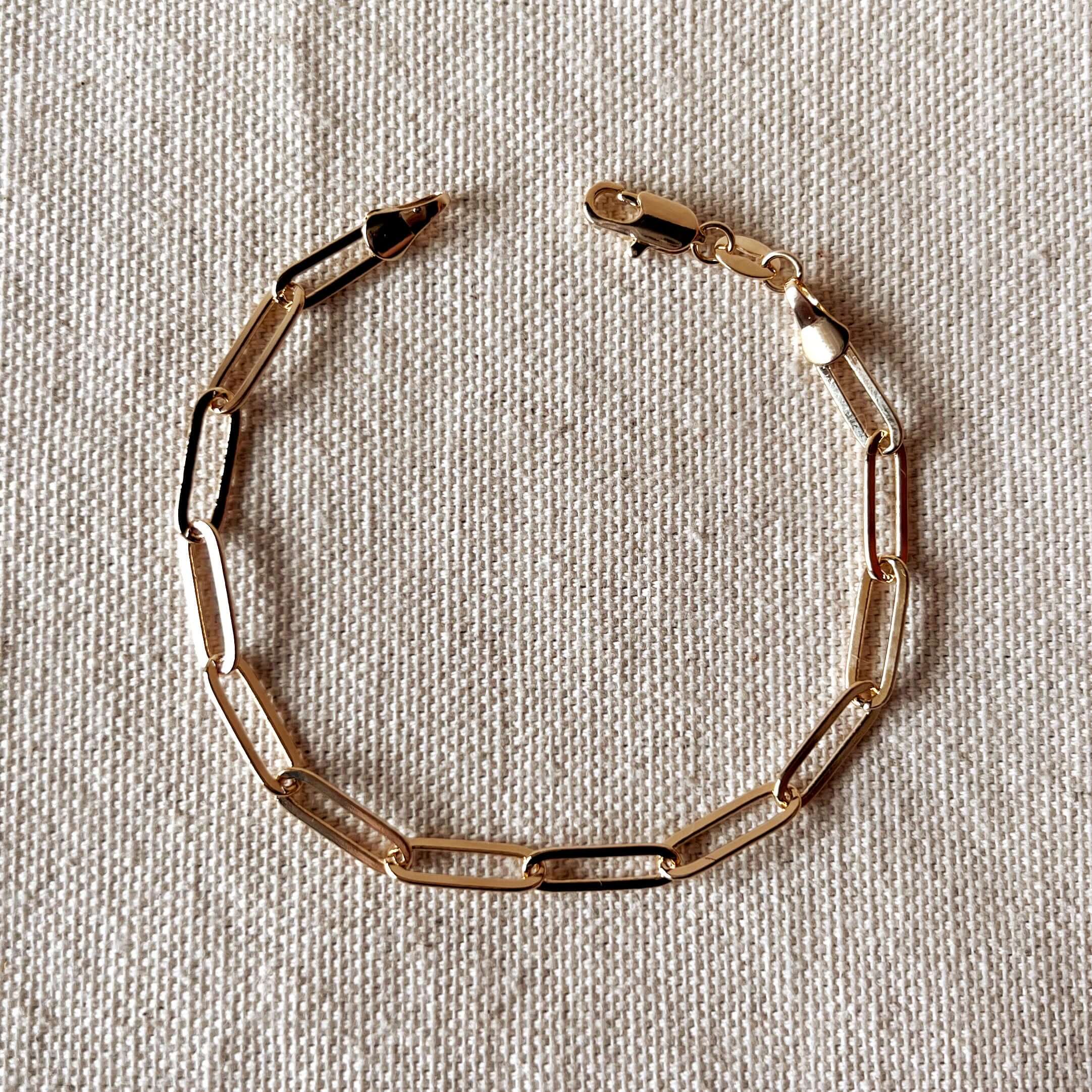 18K Gold Filled Paperclip Link Bracelet - Classic Minimalist Jewelry for Women - Perfect for Everyday Wear, Office & Special Occasions